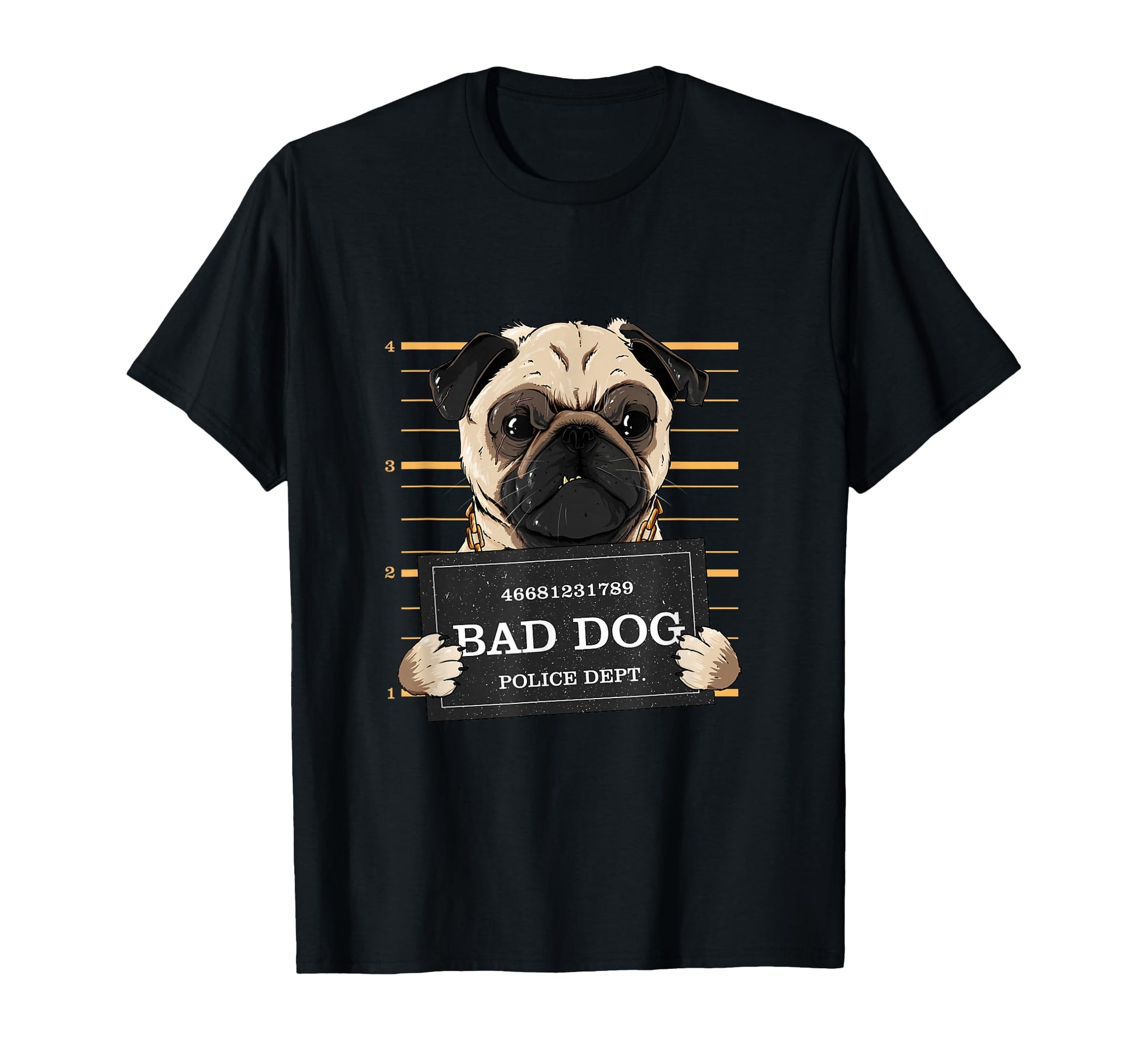 Thug Bad Pug Mug Shot Pet Dog Pug T-Shirt - Minimalist Print for Adults - T-Shirt, Sweatshirt, Hoodie