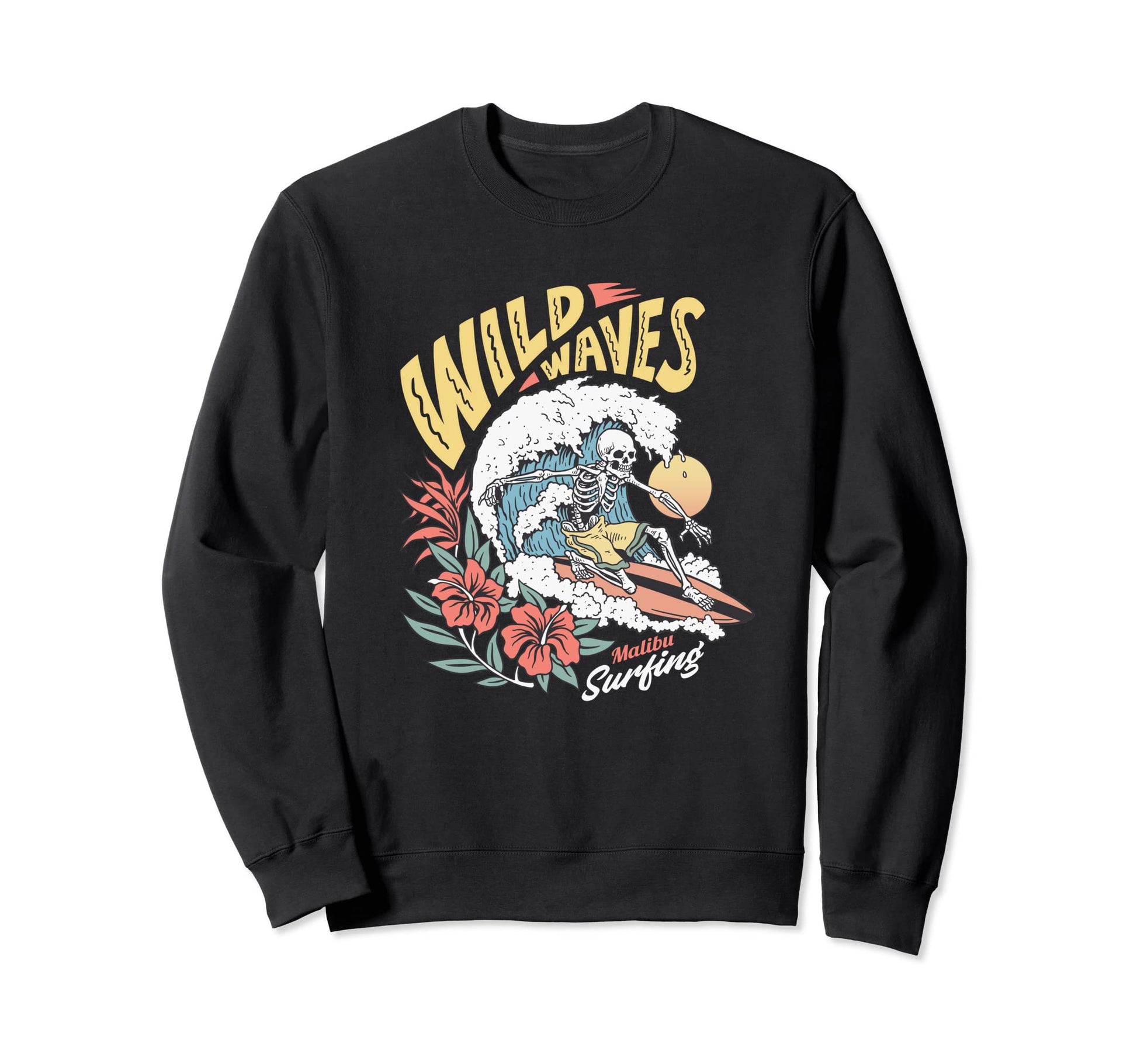 Funny Wild Waves Surfing Skeleton Sweatshirt - Custom Art Print Unisex - T-Shirt, Sweatshirt, Hoodie