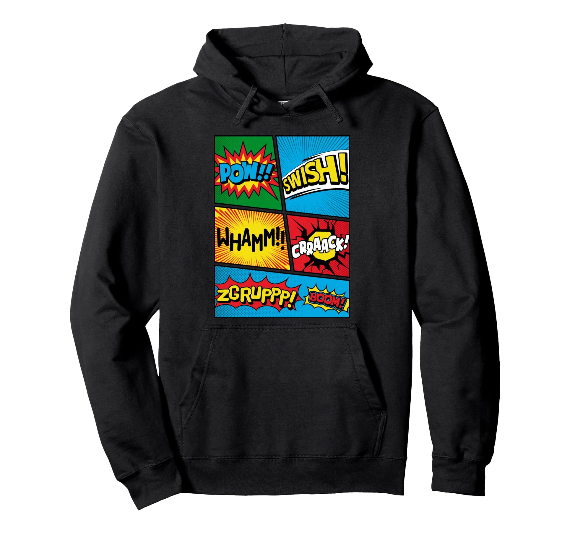 Pop Art Comic Sound Effects Pow Swish Hoodie - Trendy Graphic Men Women - T-Shirt, Sweatshirt, Hoodie