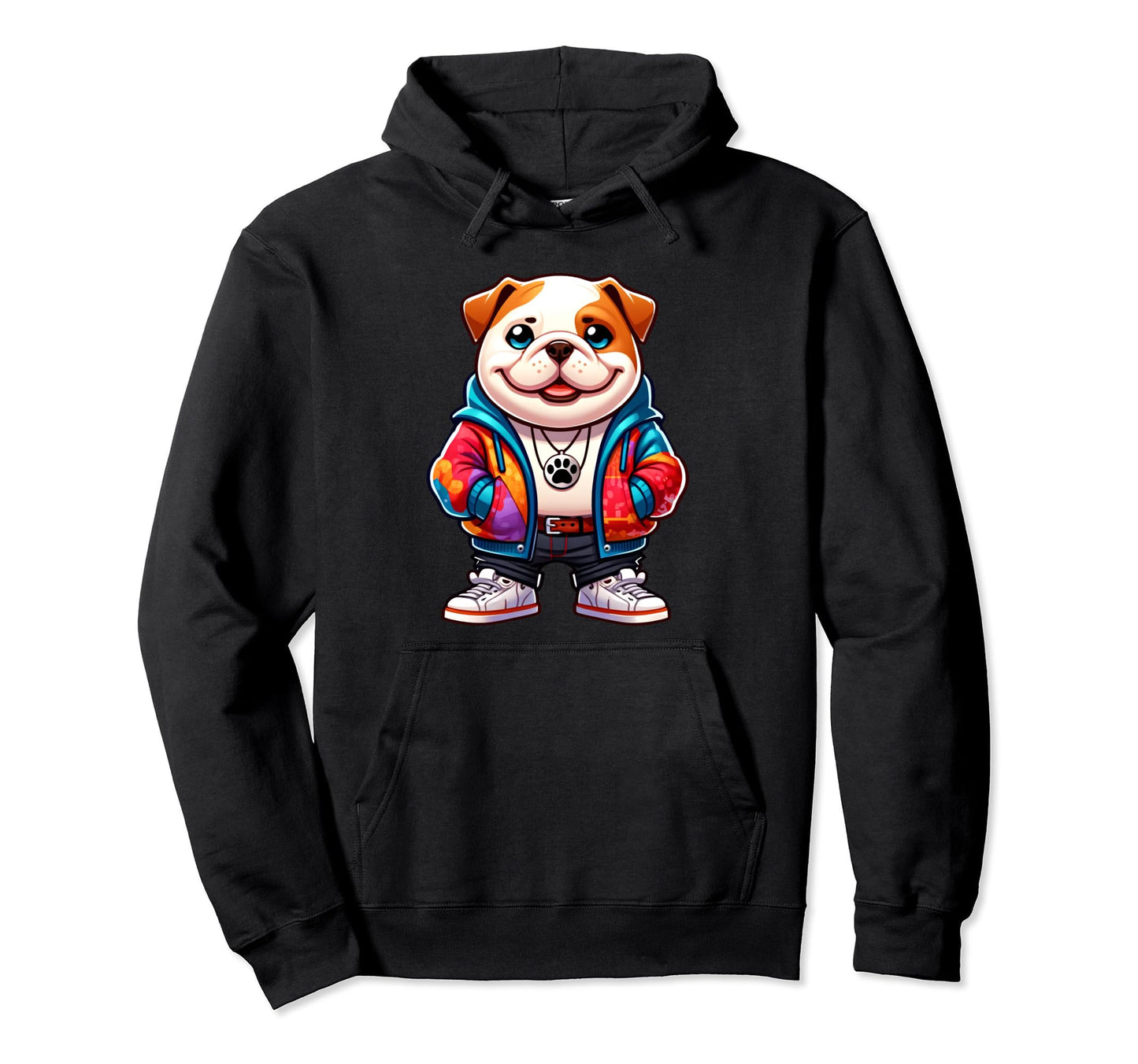 English Bulldog Jacket Outfit Dog Mom Dad Hoodie - Graphic Print for Adults - T-Shirt, Sweatshirt, Hoodie