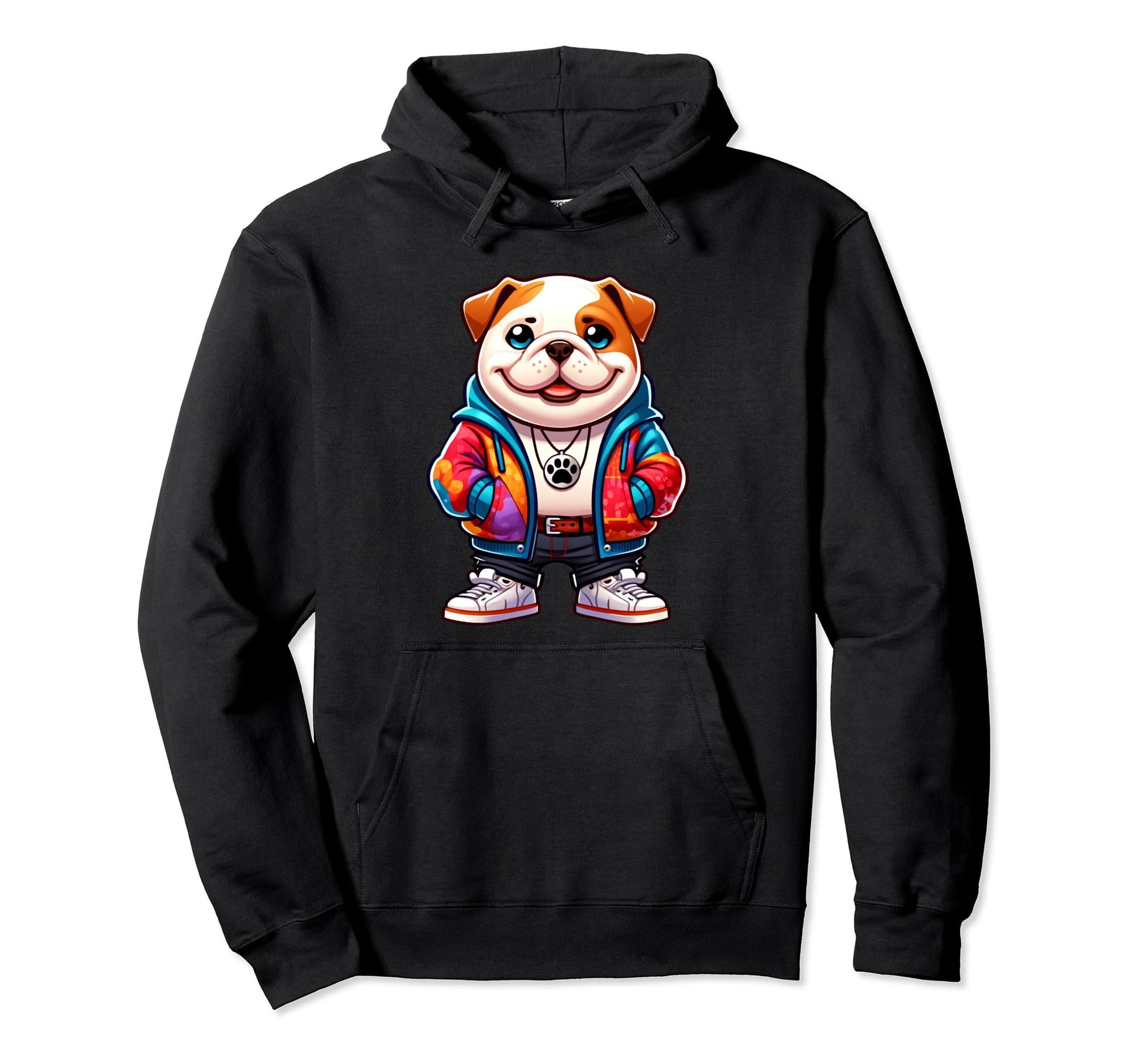 English Bulldog Jacket Outfit Dog Mom Dad Hoodie - Graphic Print for Adults - T-Shirt, Sweatshirt, Hoodie