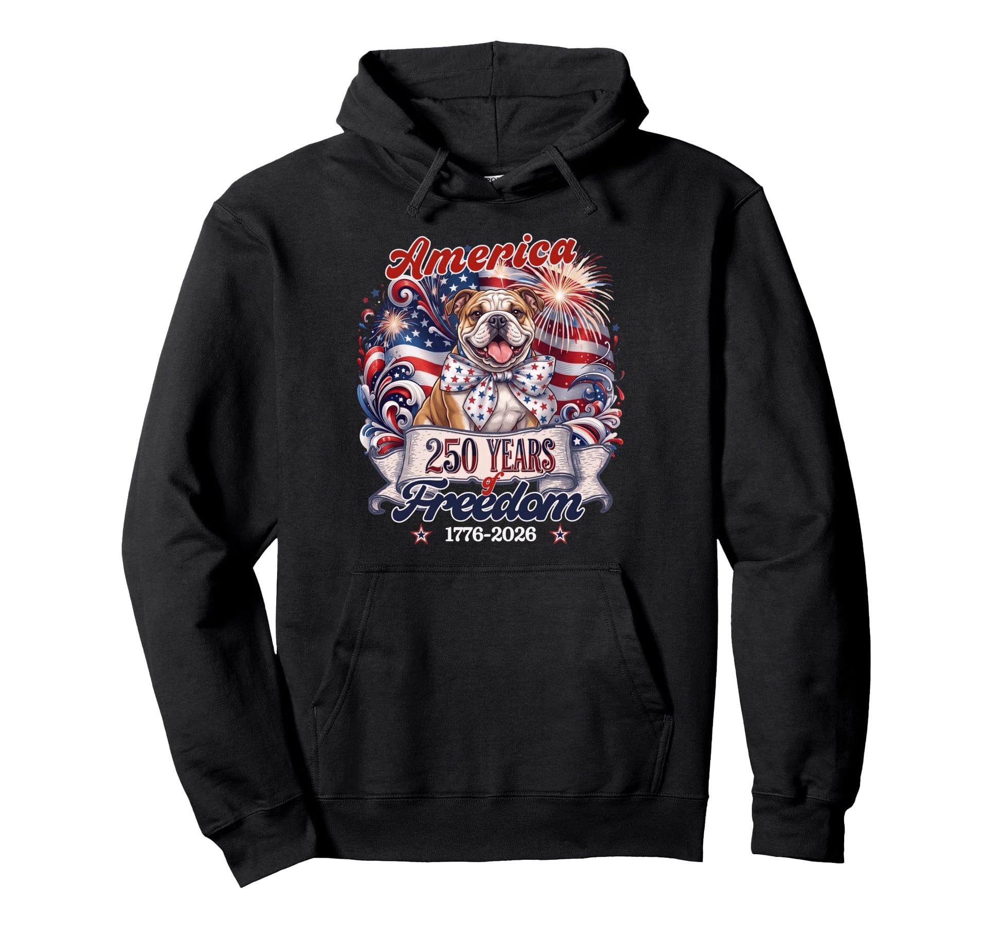 Bulldog Dog 250Th America Patriotic Hoodie - Streetwear Style for Adults - T-Shirt, Sweatshirt, Hoodie