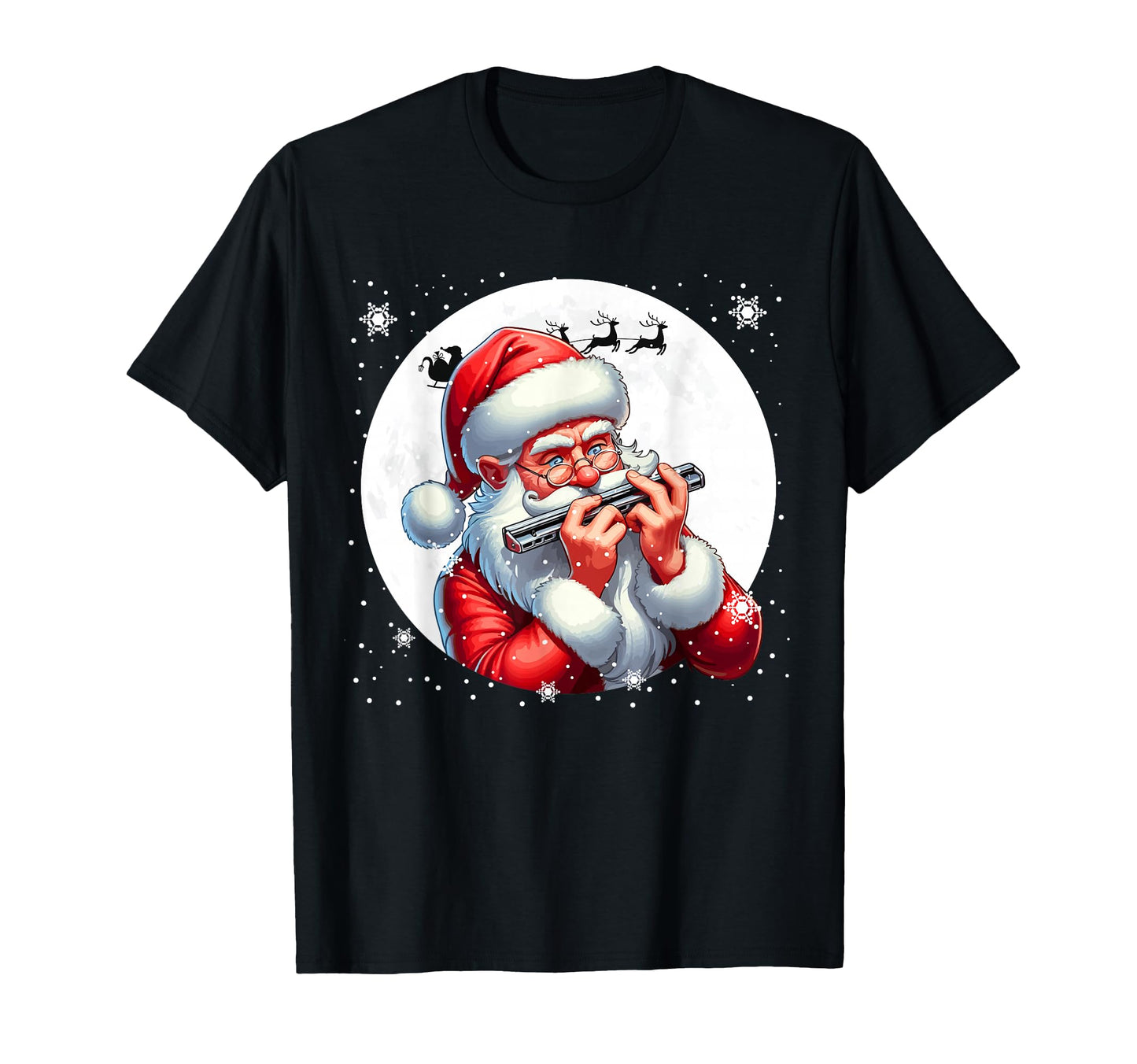 Santa Playing Harmonica Moon Costume T-Shirt - Minimalist Print for Adults - T-Shirt, Sweatshirt, Hoodie