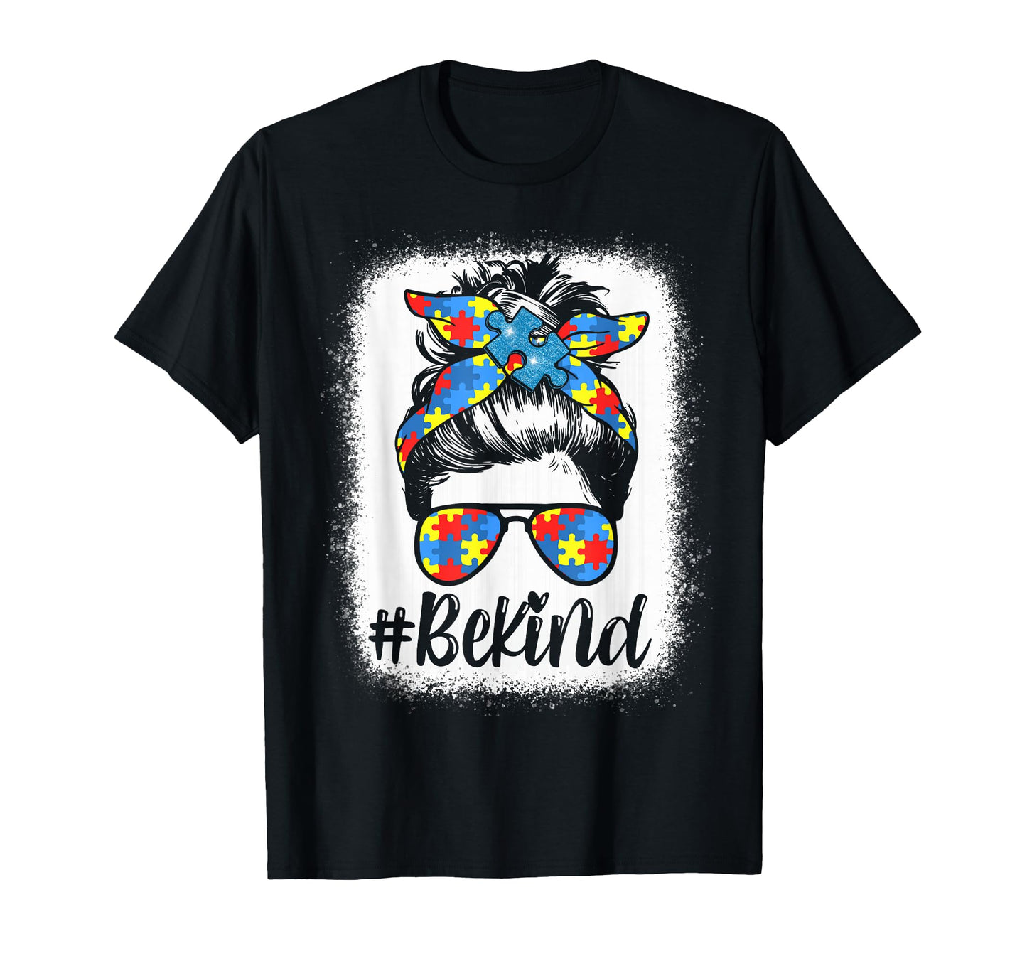 Be Kind Autism Awareness Messy Bun T-Shirt - Unique Graphic for Adults - T-Shirt, Sweatshirt, Hoodie