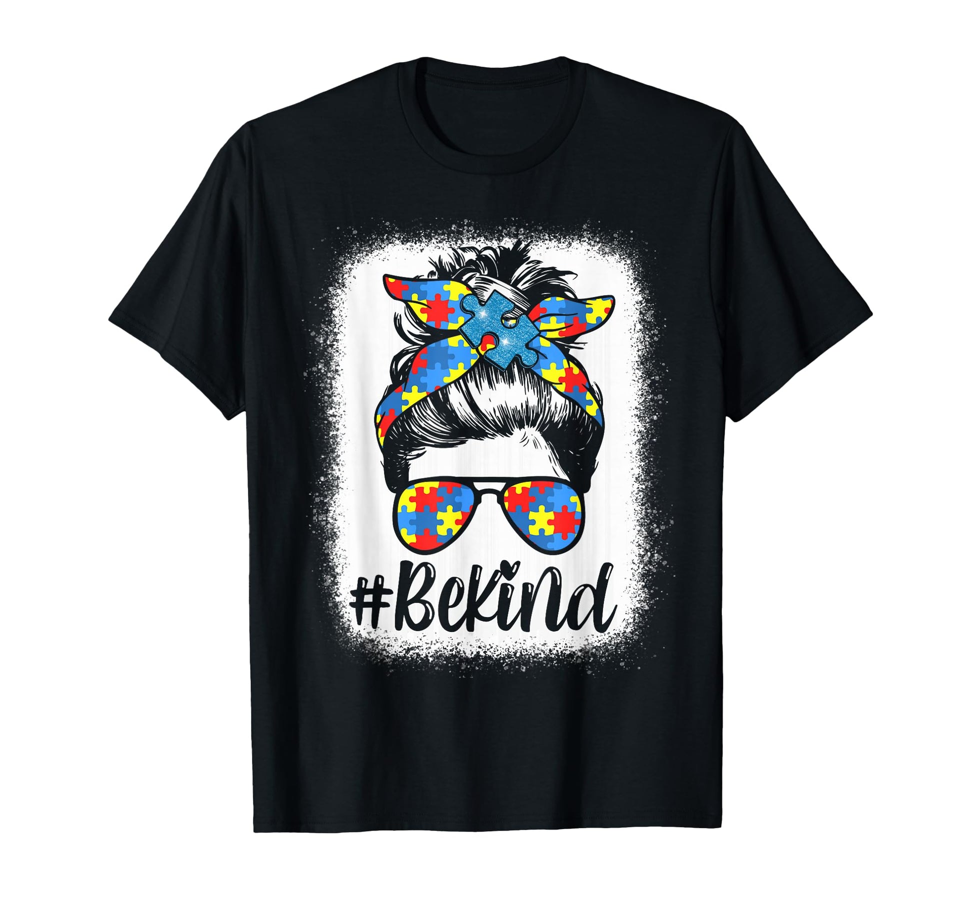 Be Kind Autism Awareness Messy Bun T-Shirt - Unique Graphic for Adults - T-Shirt, Sweatshirt, Hoodie