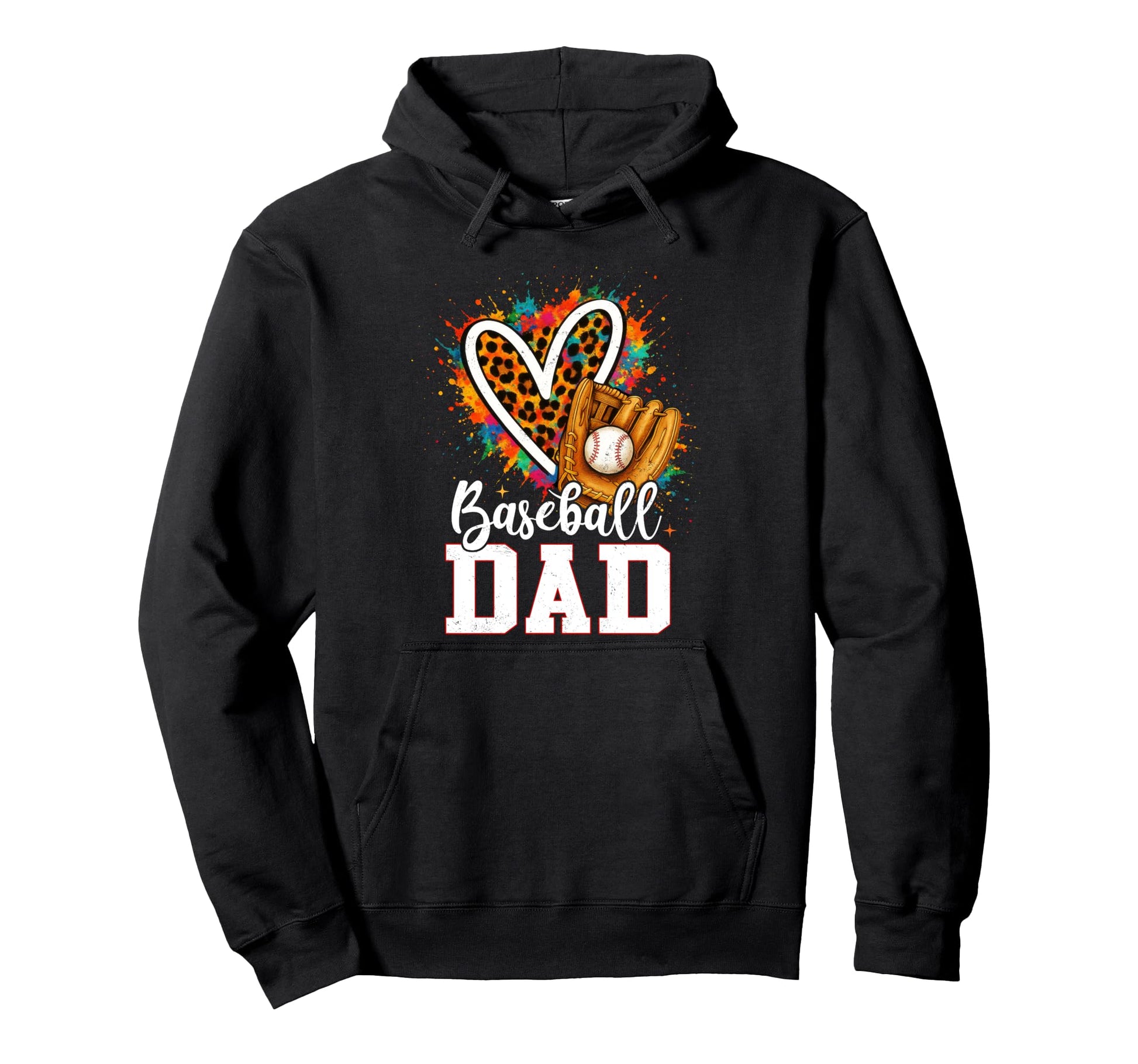 Baseball Dad Leopard Heart Hoodie - Casual Everyday Wear for Adults - T-Shirt, Sweatshirt, Hoodie