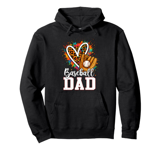 Baseball Dad Leopard Heart Hoodie - Casual Everyday Wear for Adults - T-Shirt, Sweatshirt, Hoodie