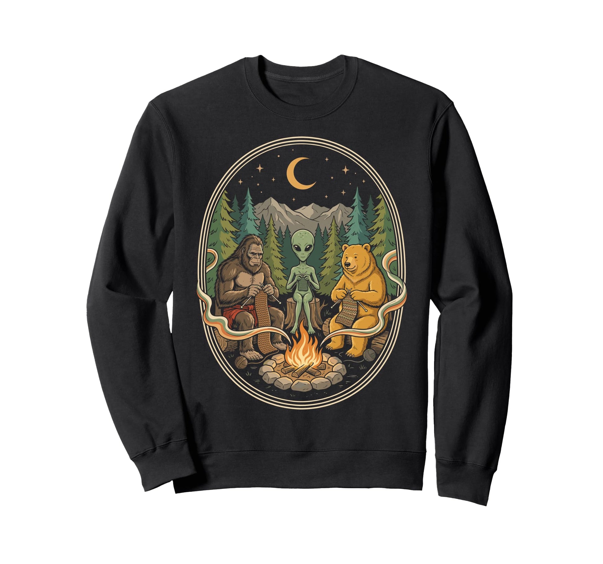 Campfire Knitting Friends Bigfoot Sweatshirt - Minimalist Print Men Women - T-Shirt, Sweatshirt, Hoodie