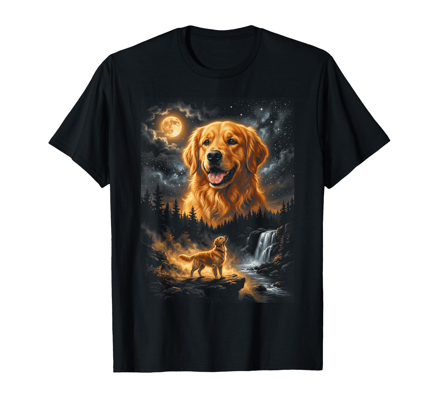 Golden Retriever Dog Mom Dad Moon Howling T-Shirt - Unique Graphic Unisex - T-Shirt, Sweatshirt, Hoodie