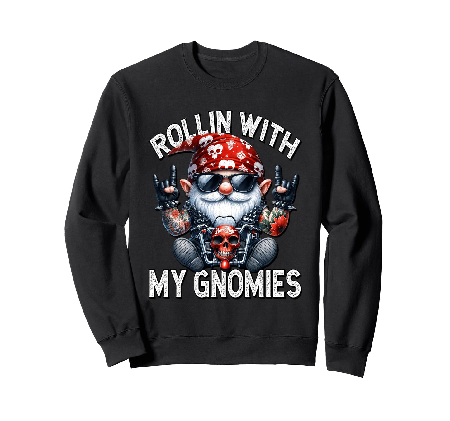Funny Motorcycle Gnome Biker Dad Sweatshirt - Novelty Apparel for Adults - T-Shirt, Sweatshirt, Hoodie