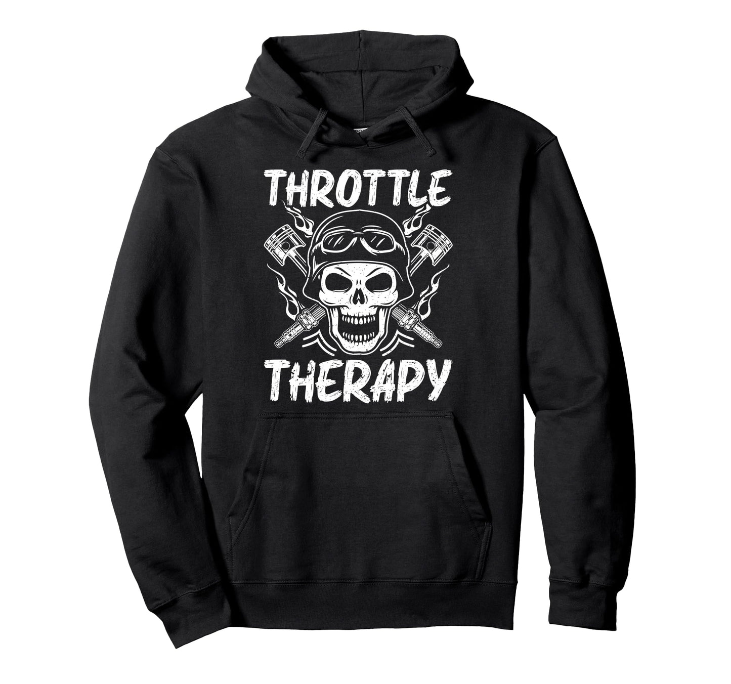 Biker Skull Throttle Therapy Motorhead Hoodie - Minimalist Print Men Women - T-Shirt, Sweatshirt, Hoodie