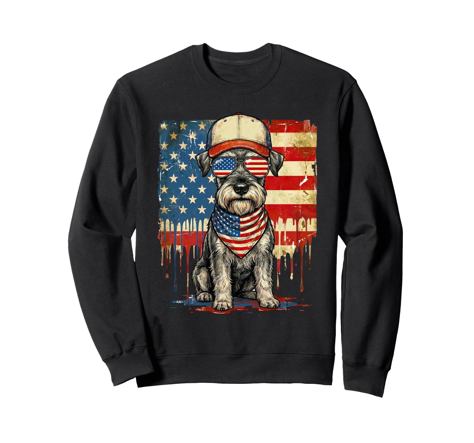 Schnauzer Usa Flag Drip Patriotic Sweatshirt - Streetwear Style Men Women - T-Shirt, Sweatshirt, Hoodie