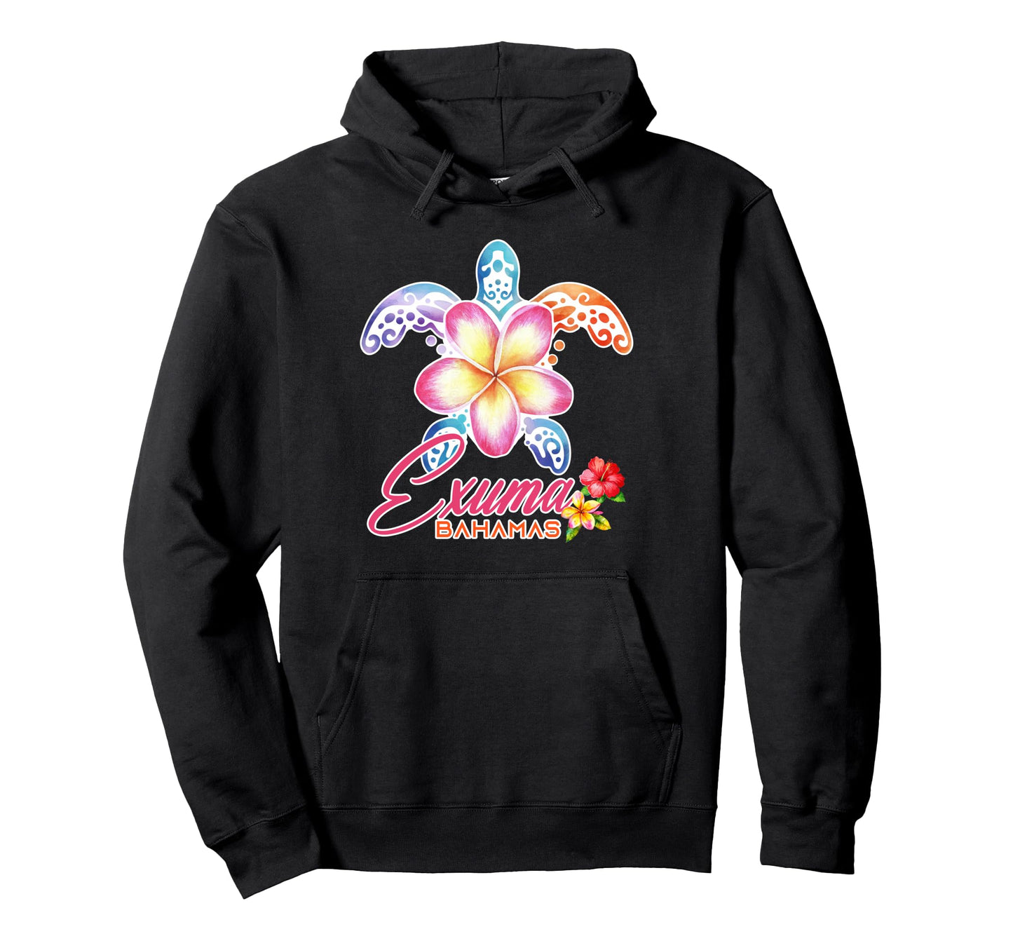 Exuma Sea Turtle Plumeria Bahamas Hoodie - Trendy Graphic for Adults - T-Shirt, Sweatshirt, Hoodie