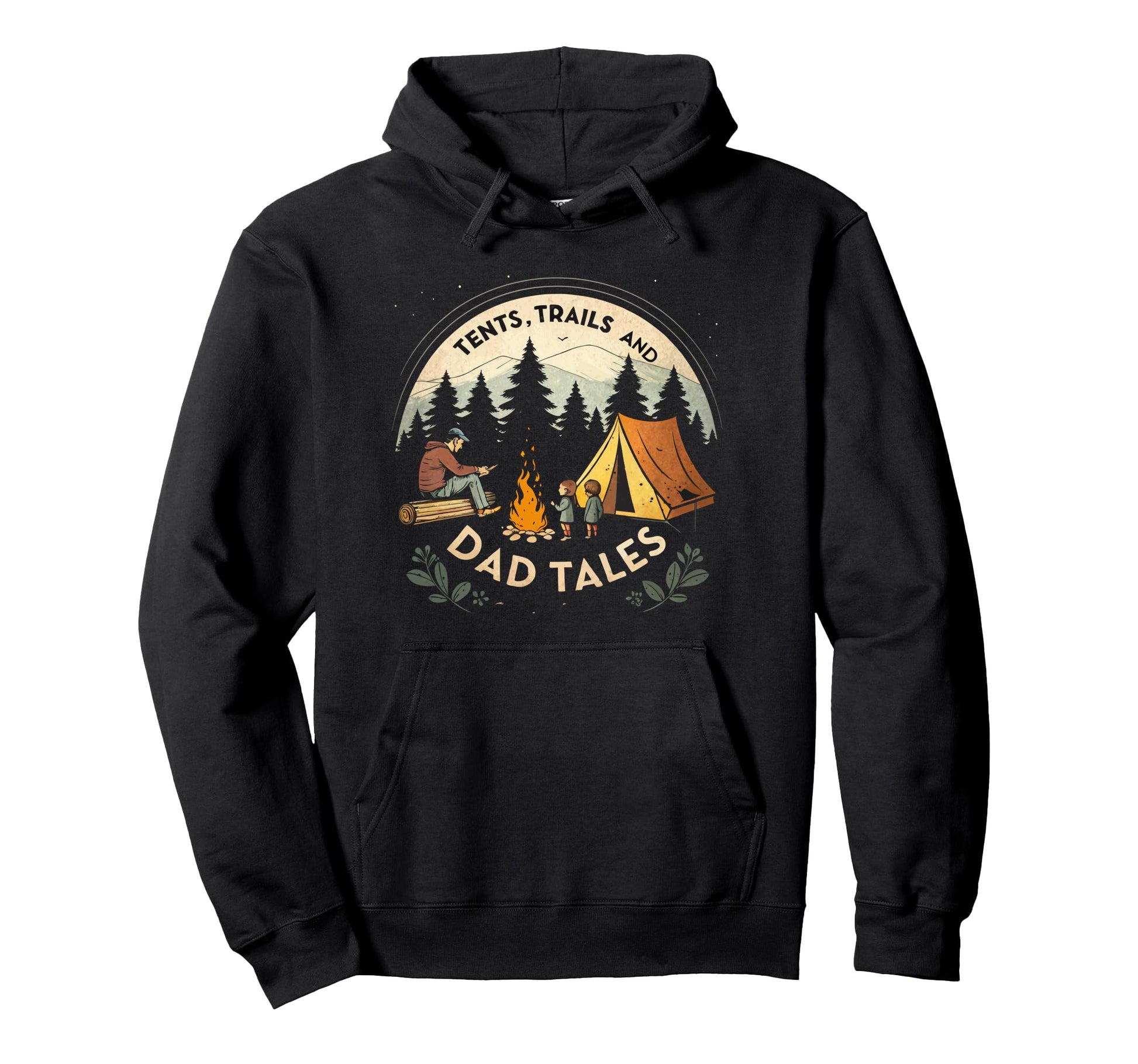 Tents Trails And Dad Tales Campfire Hoodie - Custom Art Print for Adults - T-Shirt, Sweatshirt, Hoodie