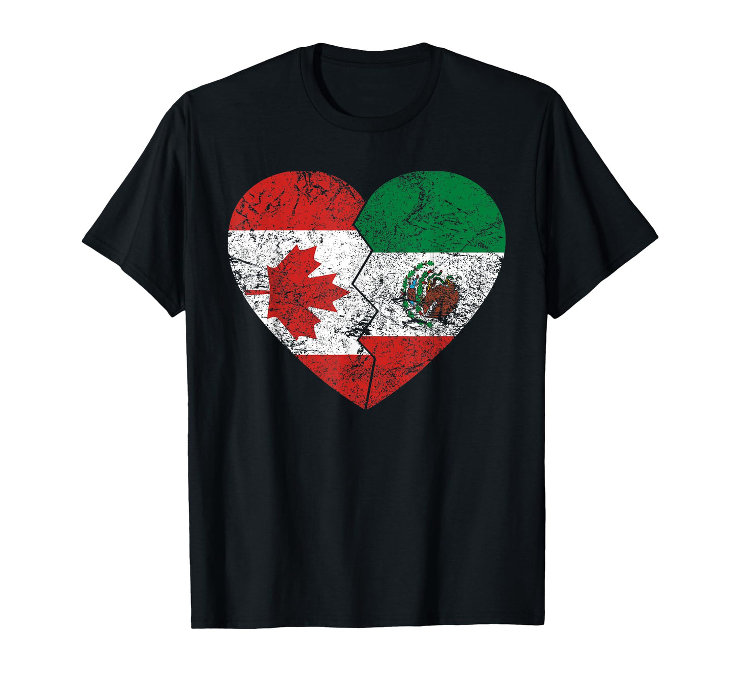 Mexican Canadian Flags Heart Canada T-Shirt - Unique Graphic Men Women - T-Shirt, Sweatshirt, Hoodie