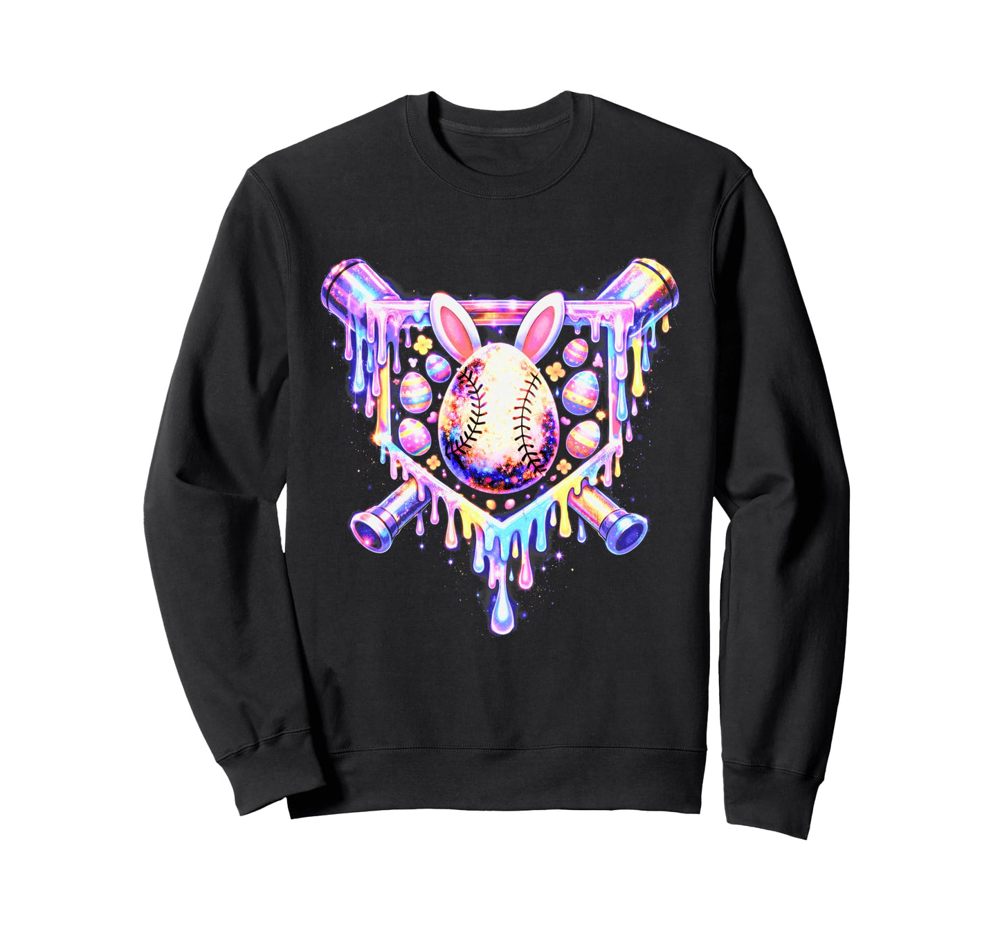 Funny Baseball Dripping Bunny Happy Sweatshirt - Trendy Graphic Unisex - T-Shirt, Sweatshirt, Hoodie