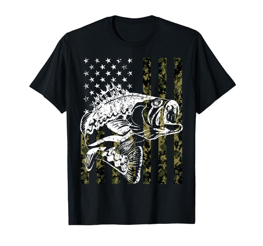 American Flag Bass Fish Patriotic T-Shirt - Aesthetic Graphic for Adults - T-Shirt, Sweatshirt, Hoodie