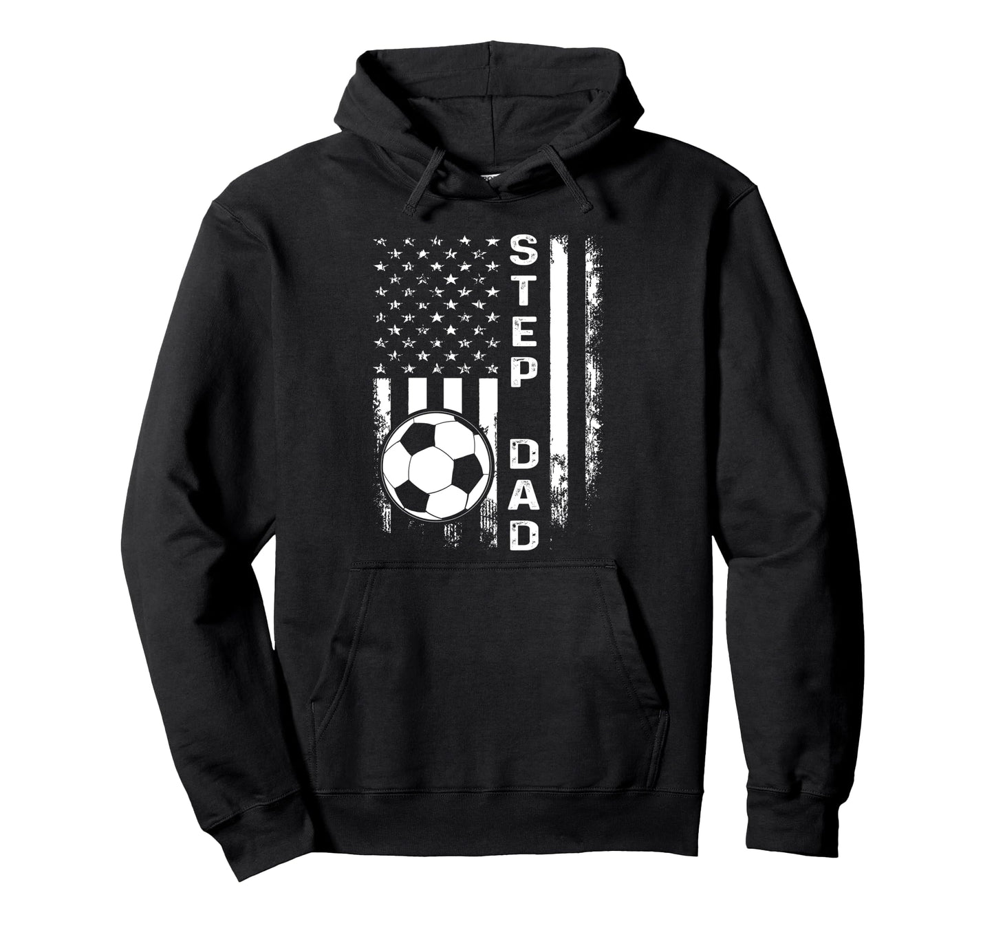 Soccer Step Dad America Flag Hoodie - Unique Graphic Men Women - T-Shirt, Sweatshirt, Hoodie