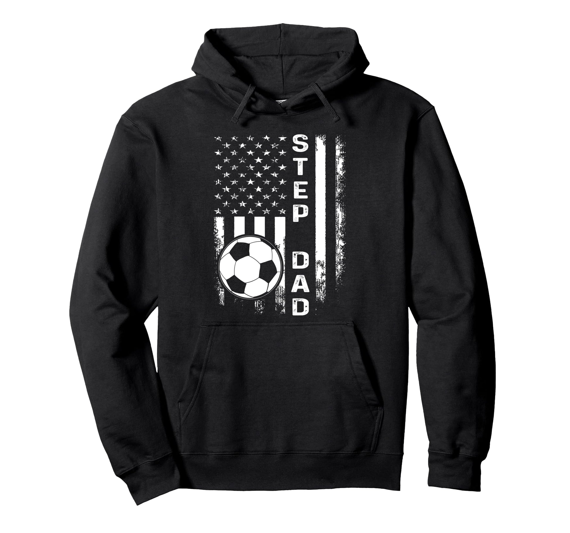 Soccer Step Dad America Flag Hoodie - Unique Graphic Men Women - T-Shirt, Sweatshirt, Hoodie