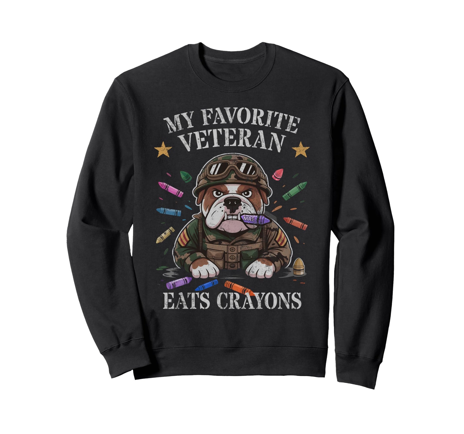 Bulldog My Favorite Veteran Eats Sweatshirt - Custom Art Print Men Women - T-Shirt, Sweatshirt, Hoodie