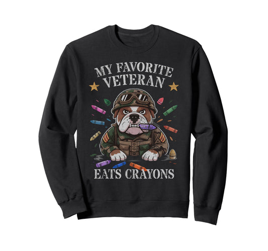 Bulldog My Favorite Veteran Eats Sweatshirt - Custom Art Print Men Women - T-Shirt, Sweatshirt, Hoodie