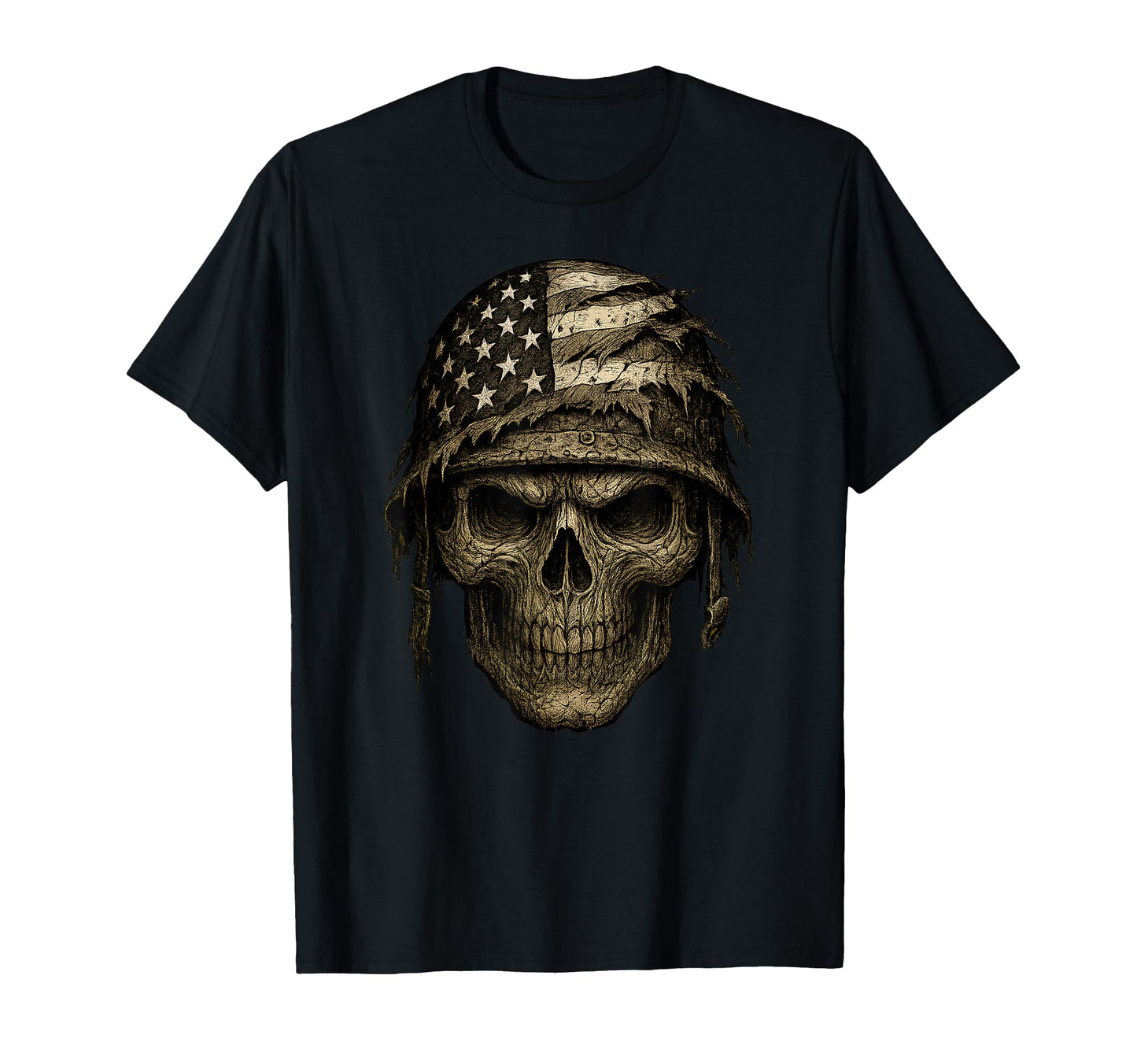 Patriotic Skull Art American Flag Helmet T-Shirt - Streetwear Style Unisex - T-Shirt, Sweatshirt, Hoodie
