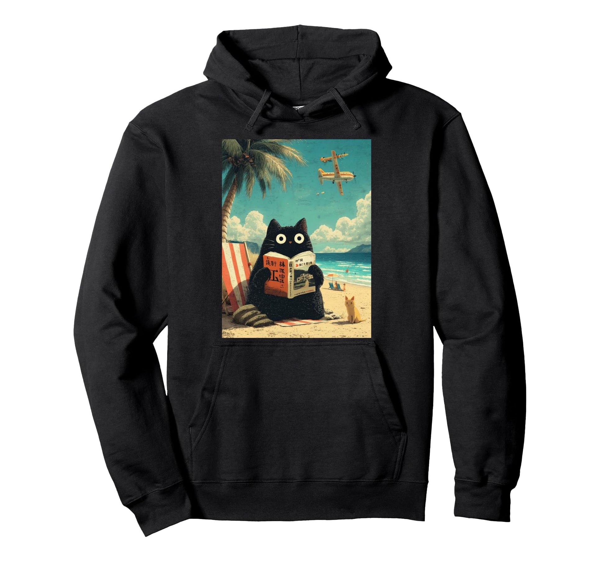 Funny Japanese Cat Book Summer Beach Hoodie - Novelty Apparel Men Women - T-Shirt, Sweatshirt, Hoodie