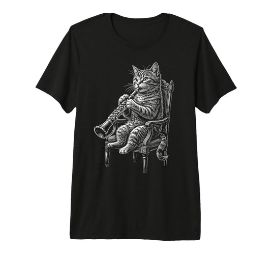 Cat Playing Clarinet Music Funny T-Shirt - Aesthetic Graphic for Adults - T-Shirt, Sweatshirt, Hoodie