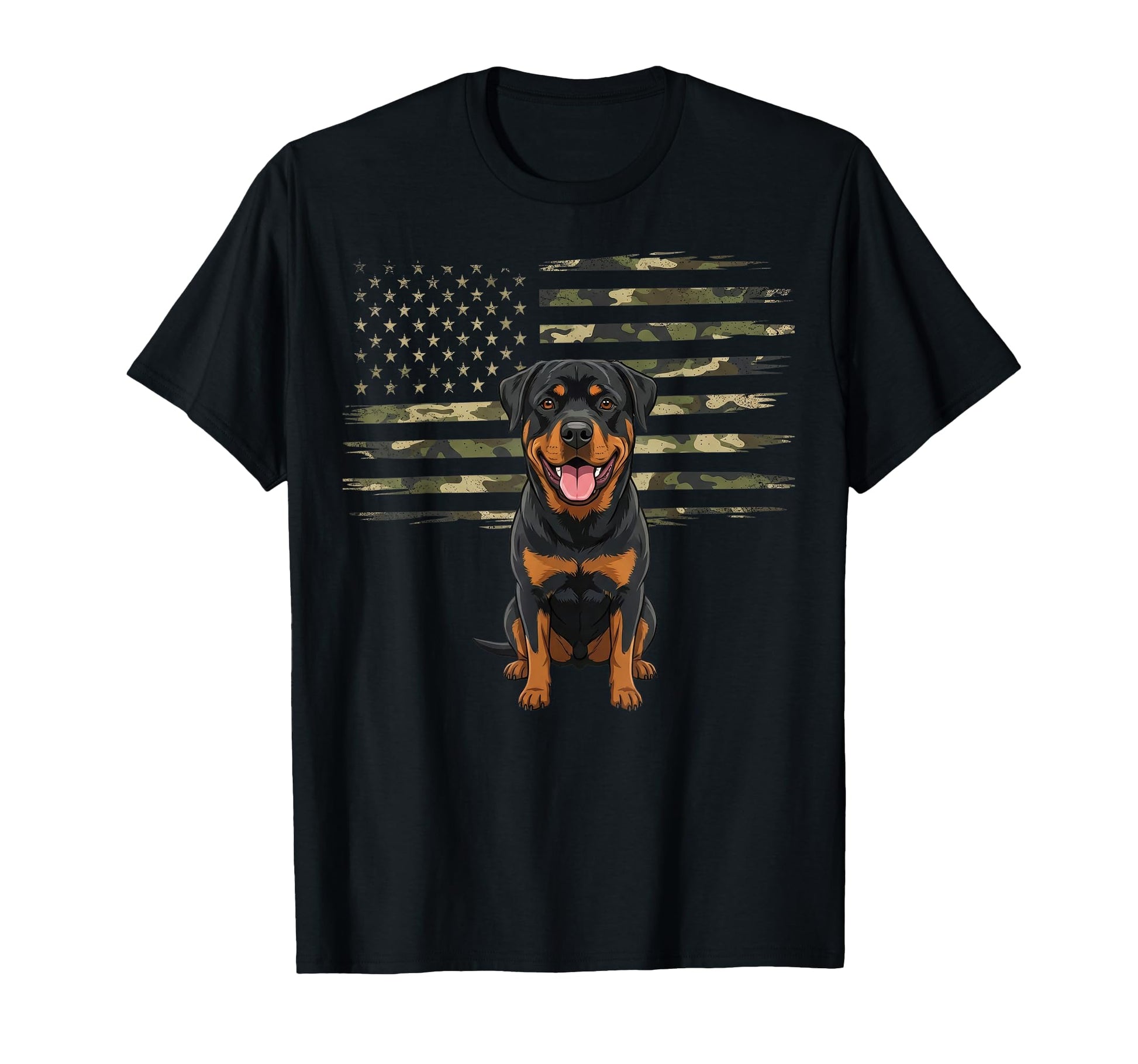 Camo American Flag Rottweiler 4Th July T-Shirt - Trendy Graphic for Adults - T-Shirt, Sweatshirt, Hoodie