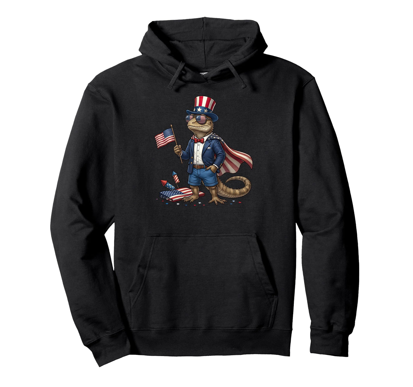Funny Lizard American Usa Flag Memorial Hoodie - Streetwear Style Unisex - T-Shirt, Sweatshirt, Hoodie