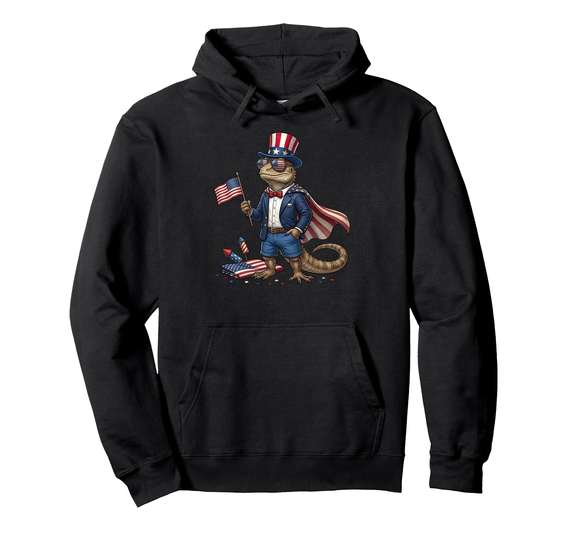 Funny Lizard American Usa Flag Memorial Hoodie - Streetwear Style Unisex - T-Shirt, Sweatshirt, Hoodie