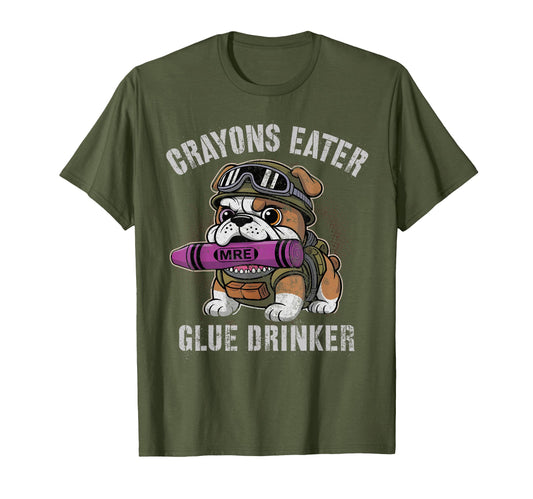 Bulldog Crayons Eater Glue Drinker T-Shirt - Minimalist Print for Adults - T-Shirt, Sweatshirt, Hoodie