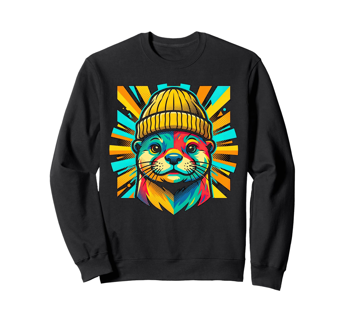 Vibrant Otter Beanie Pop Art Animal Sweatshirt - Fun Novelty Design Unisex - T-Shirt, Sweatshirt, Hoodie