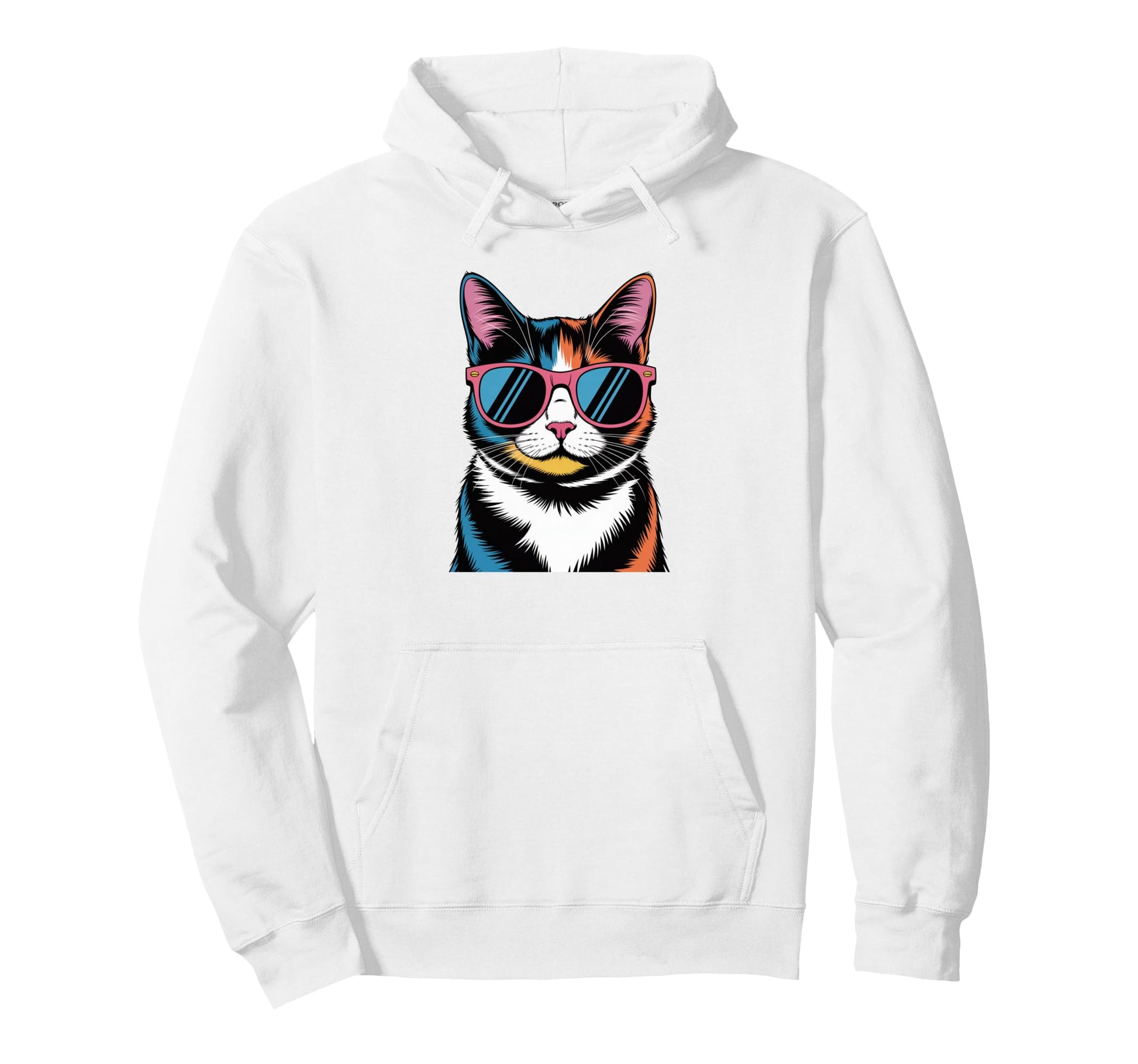 Pop Art Calico Cat Wearing Hoodie - Casual Everyday Wear Men Women - T-Shirt, Sweatshirt, Hoodie
