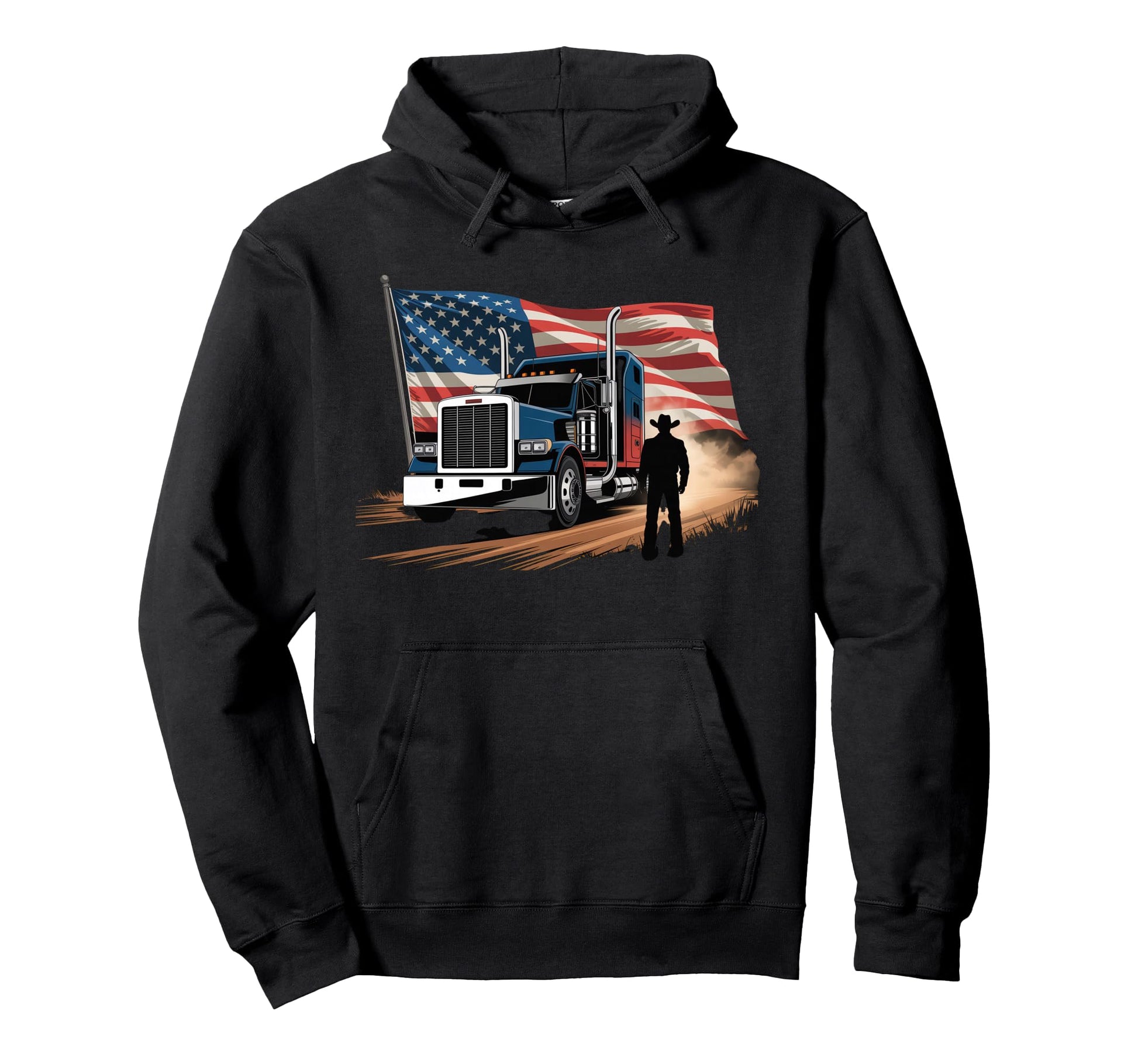 American Flag Trucker Dad Big Rig Trailer Hoodie - Streetwear Style Unisex - T-Shirt, Sweatshirt, Hoodie
