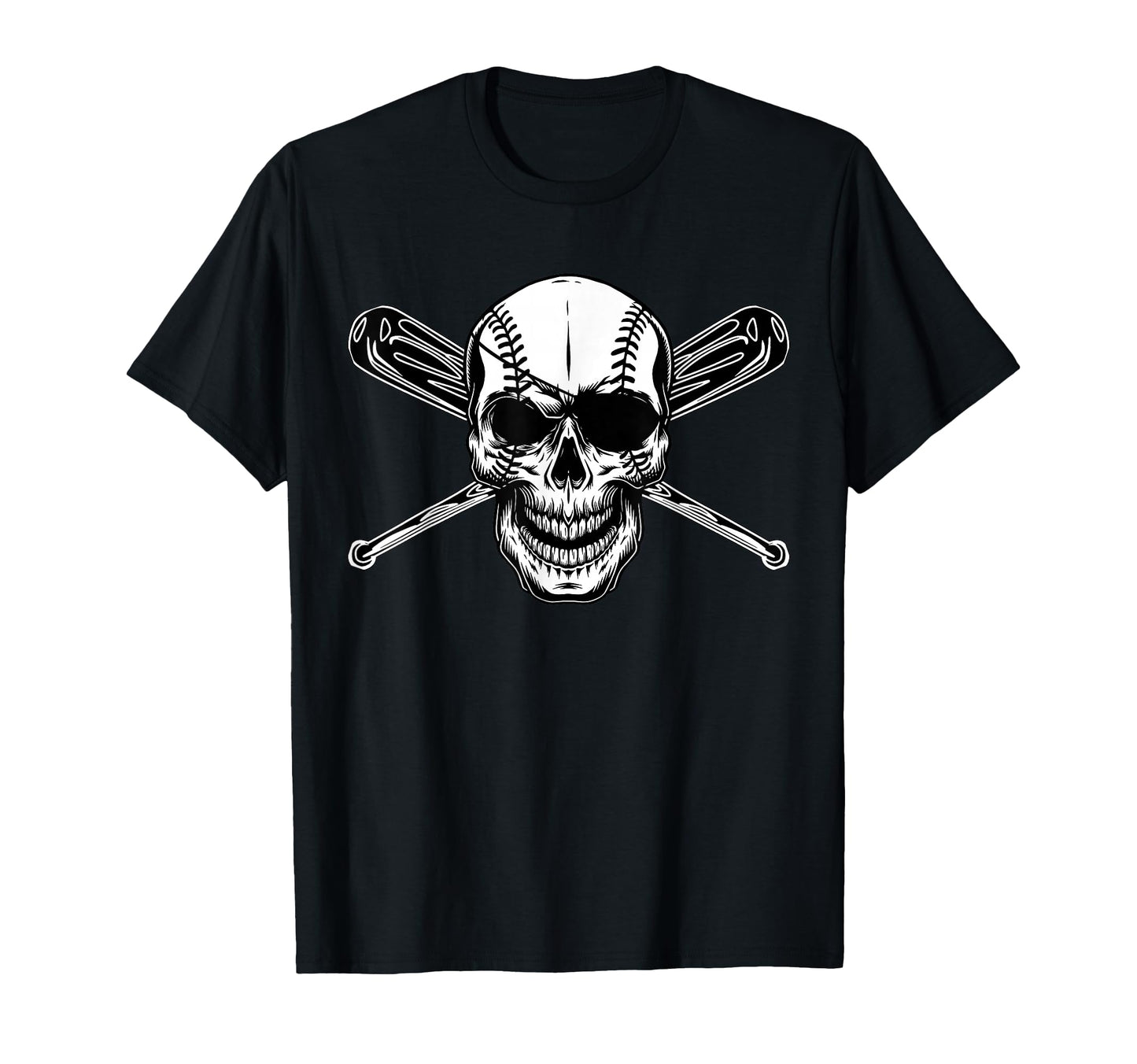 Baseball Pirate Seamed Skull Eye Patch T-Shirt - Trendy Graphic for Adults - T-Shirt, Sweatshirt, Hoodie