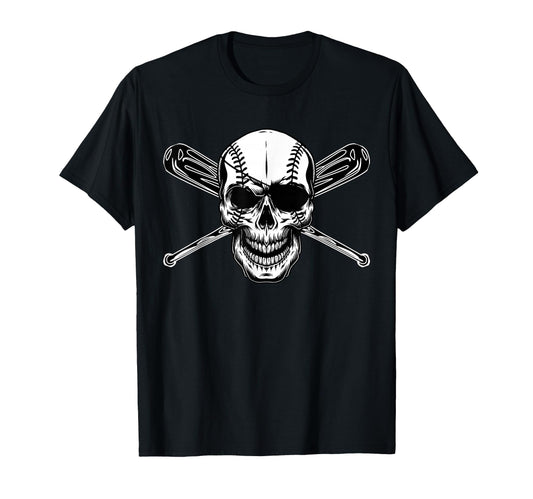 Baseball Pirate Seamed Skull Eye Patch T-Shirt - Trendy Graphic for Adults - T-Shirt, Sweatshirt, Hoodie