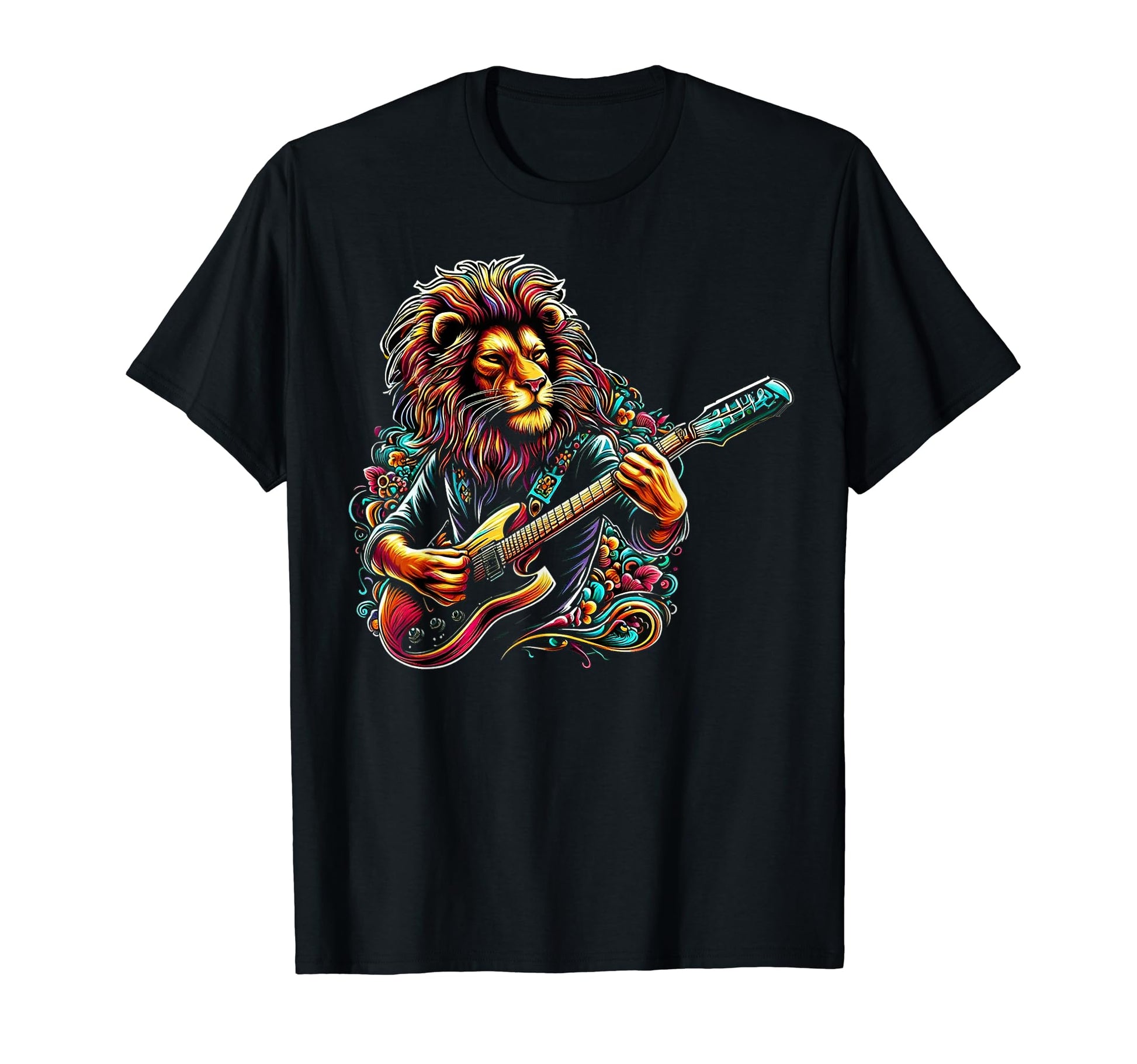 Lion Rock Playing Guitar Music T-Shirt - Aesthetic Graphic Men Women - T-Shirt, Sweatshirt, Hoodie