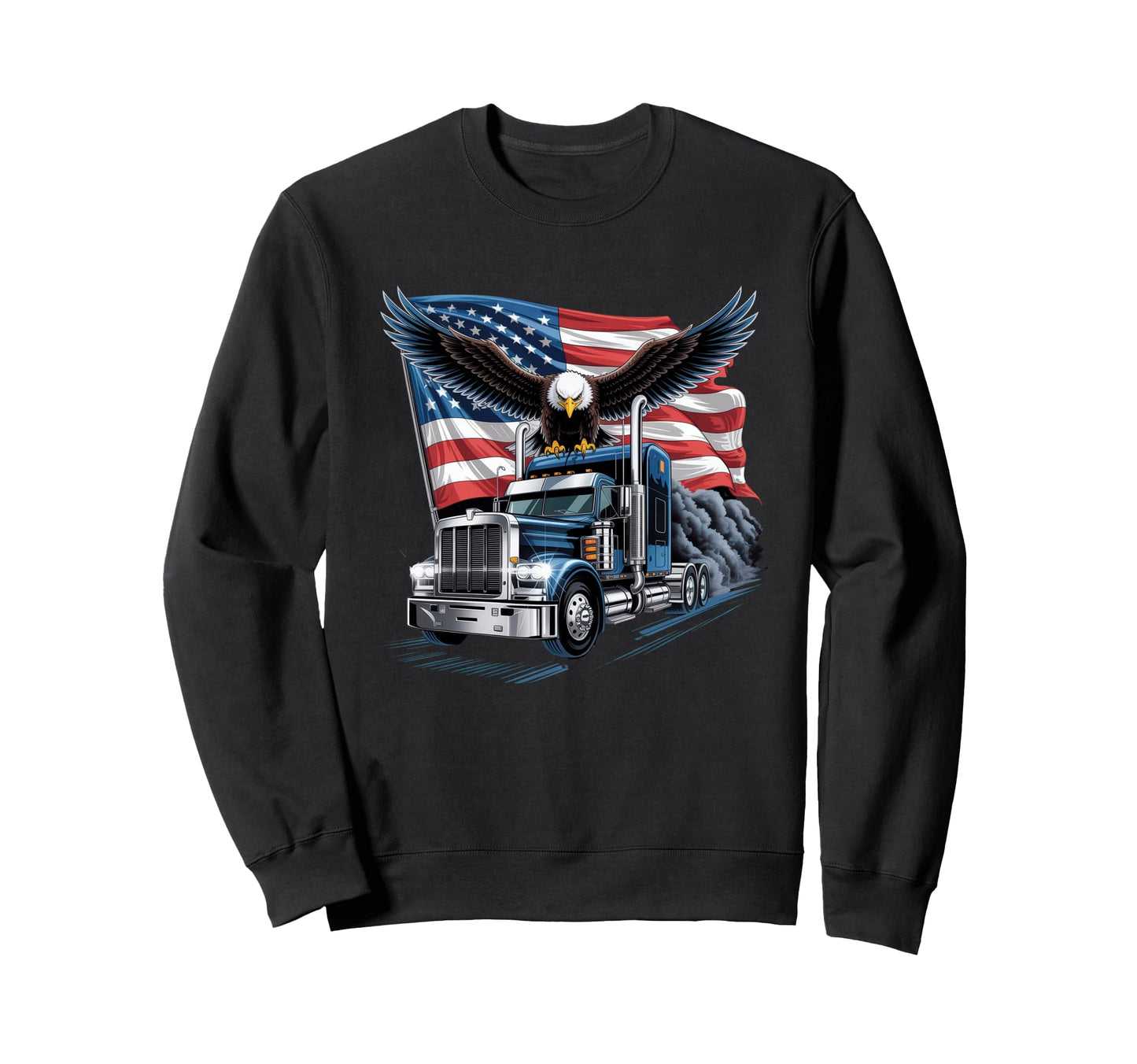 American Flag Trucker Dad Big Rig Sweatshirt - Streetwear Style Unisex - T-Shirt, Sweatshirt, Hoodie