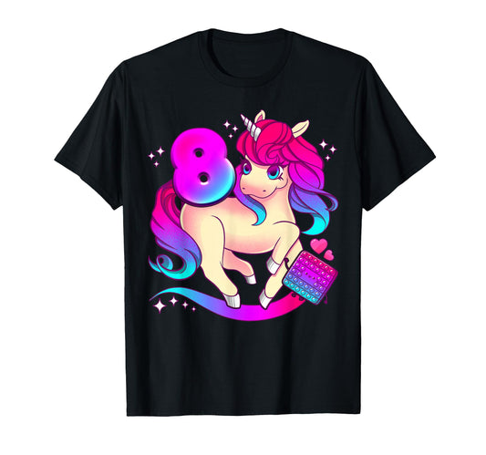 Birthday 8 Years Old Unicorn Pop It T-Shirt - Streetwear Style Men Women - T-Shirt, Sweatshirt, Hoodie