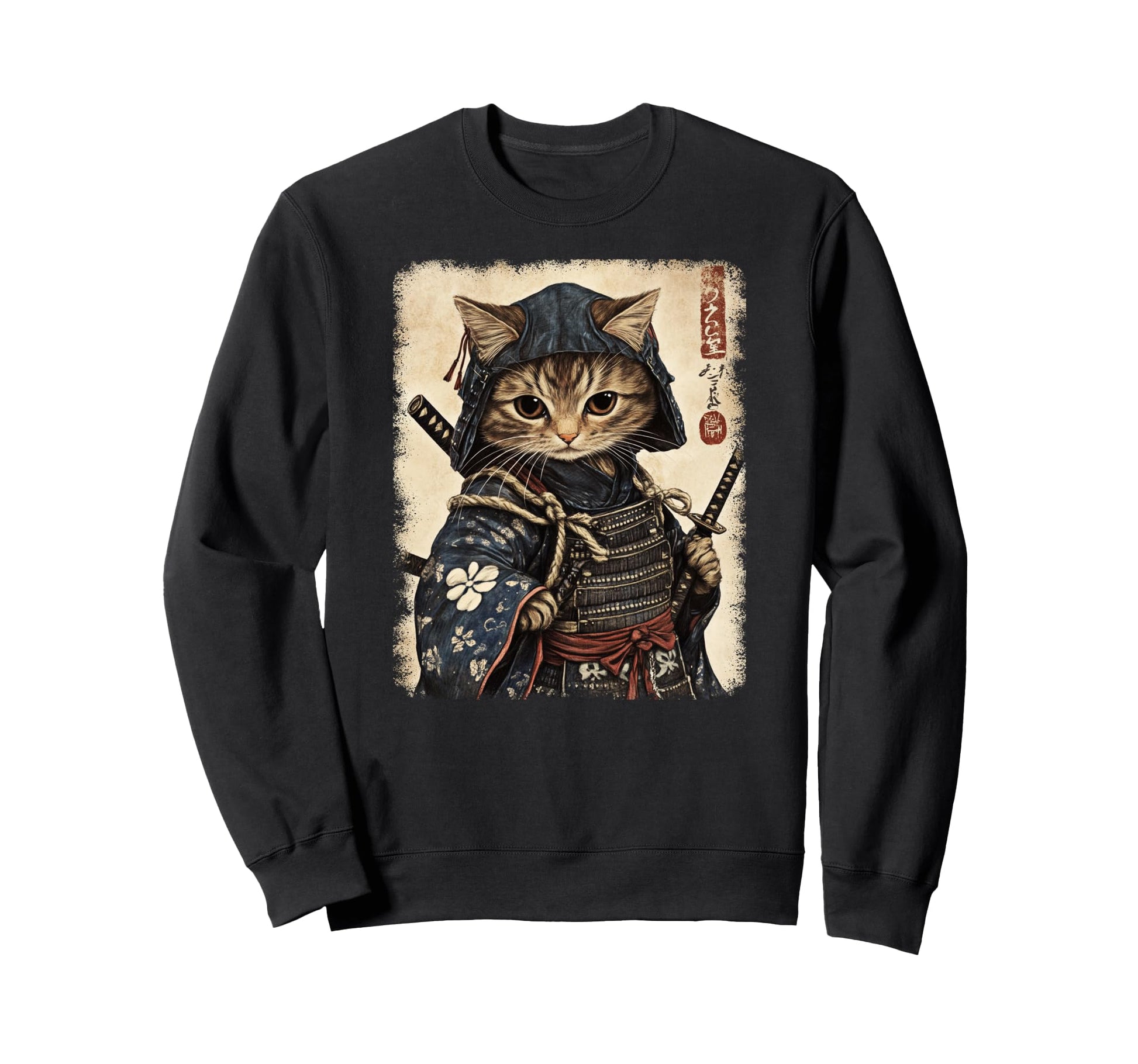 Japanese Samurai Kitten Kawaii Sweatshirt - Minimalist Print Men Women - T-Shirt, Sweatshirt, Hoodie