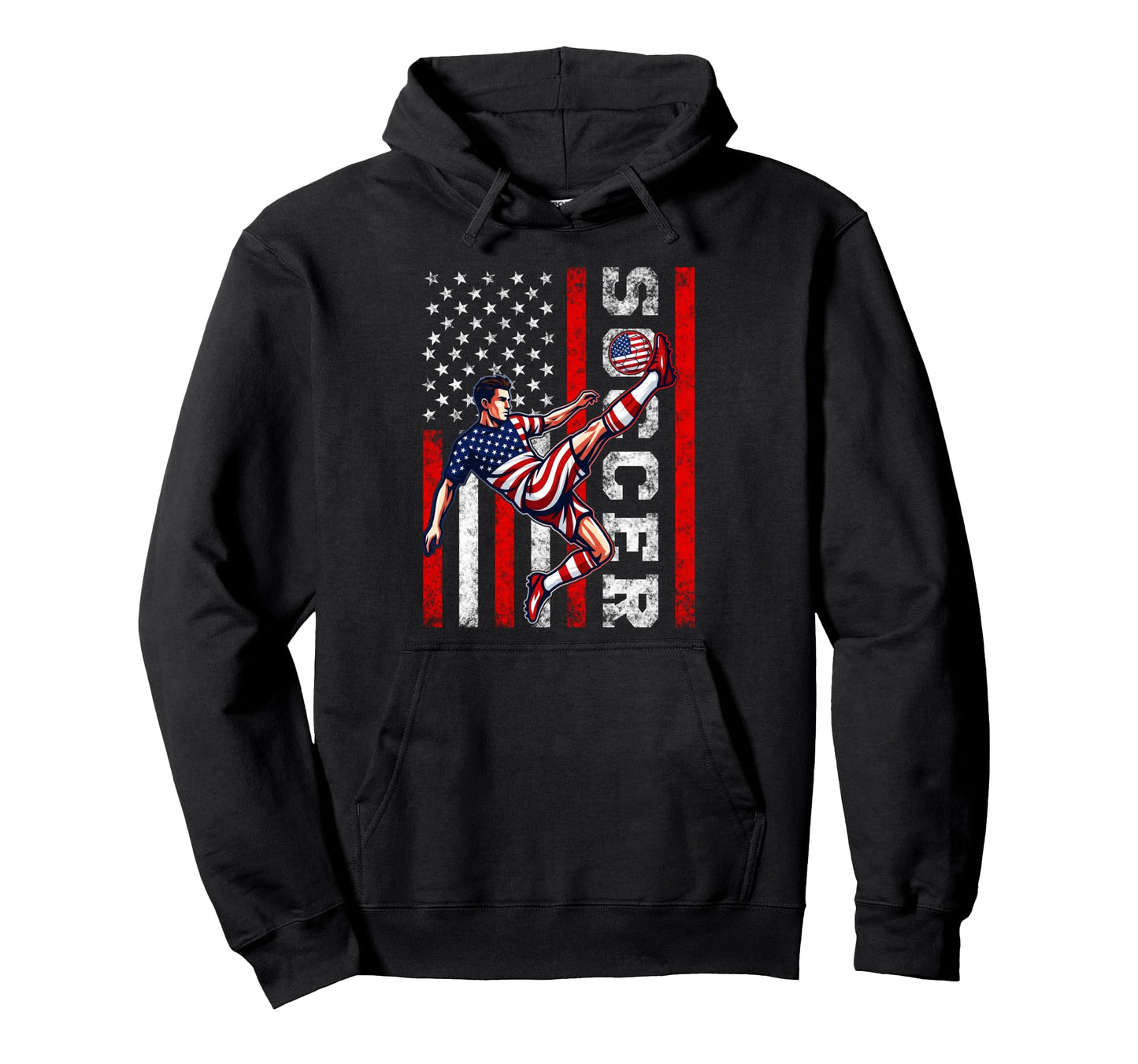 Patriotic Soccer Player American Flag Hoodie - Custom Art Print Men Women - T-Shirt, Sweatshirt, Hoodie