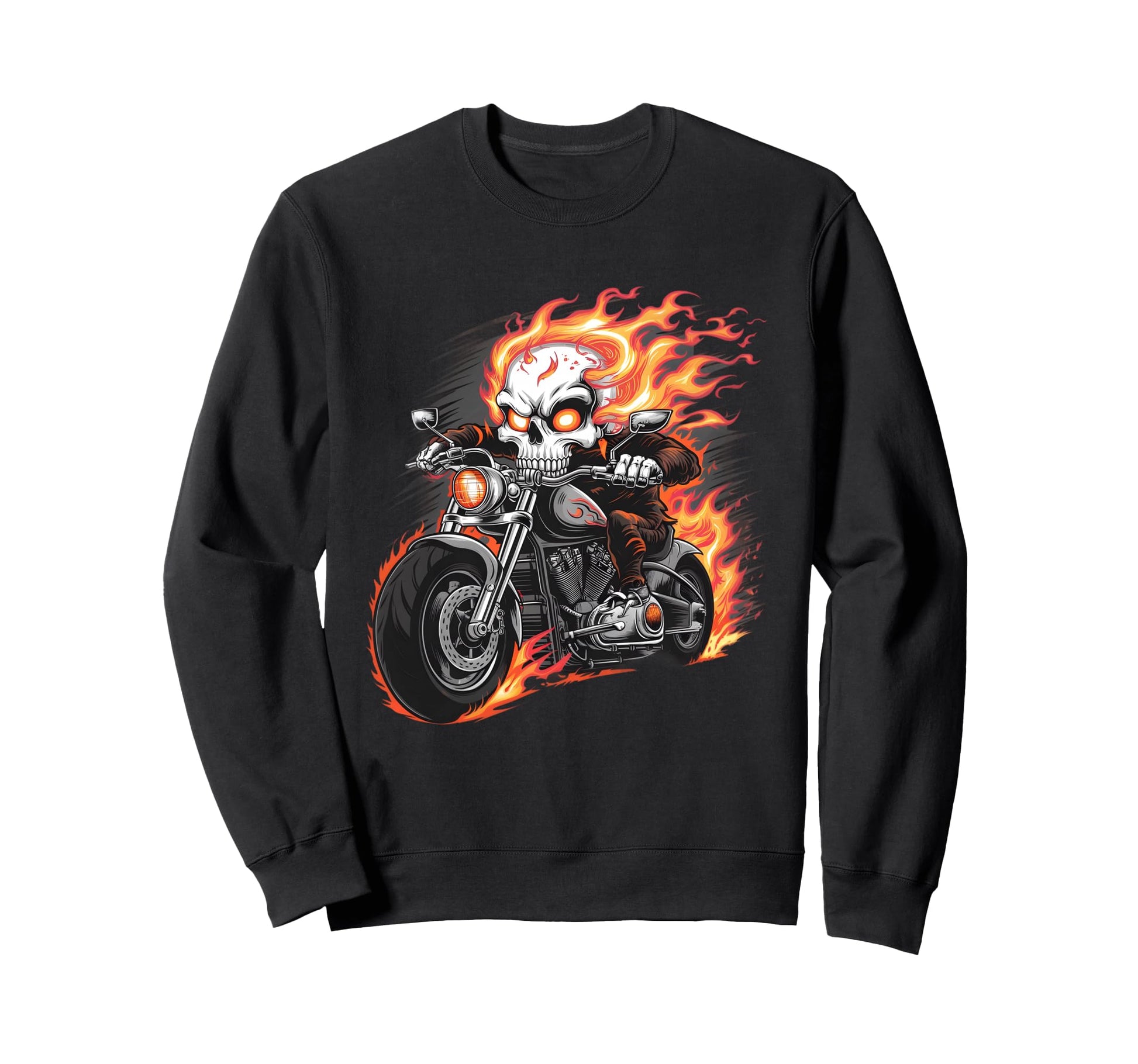 Motorcyclist Flaming Skull Biker Sweatshirt - Fun Novelty Design Unisex - T-Shirt, Sweatshirt, Hoodie