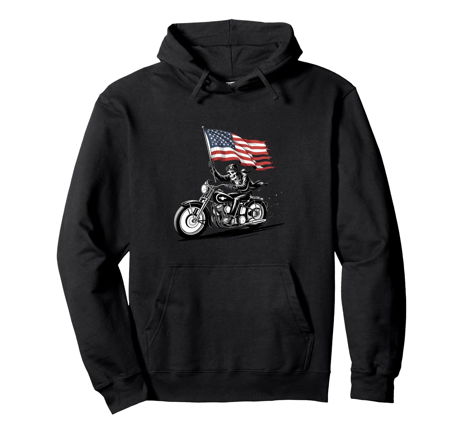 Patriotic Skeleton Biker Usa Flag Hoodie - Casual Everyday Wear for Adults - T-Shirt, Sweatshirt, Hoodie