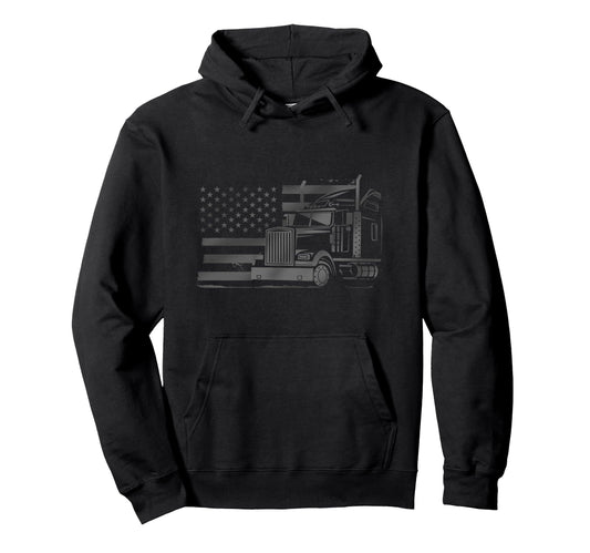 American Flag Semi Truck Driver 18 Wheeler Hoodie - Trendy Graphic Unisex - T-Shirt, Sweatshirt, Hoodie