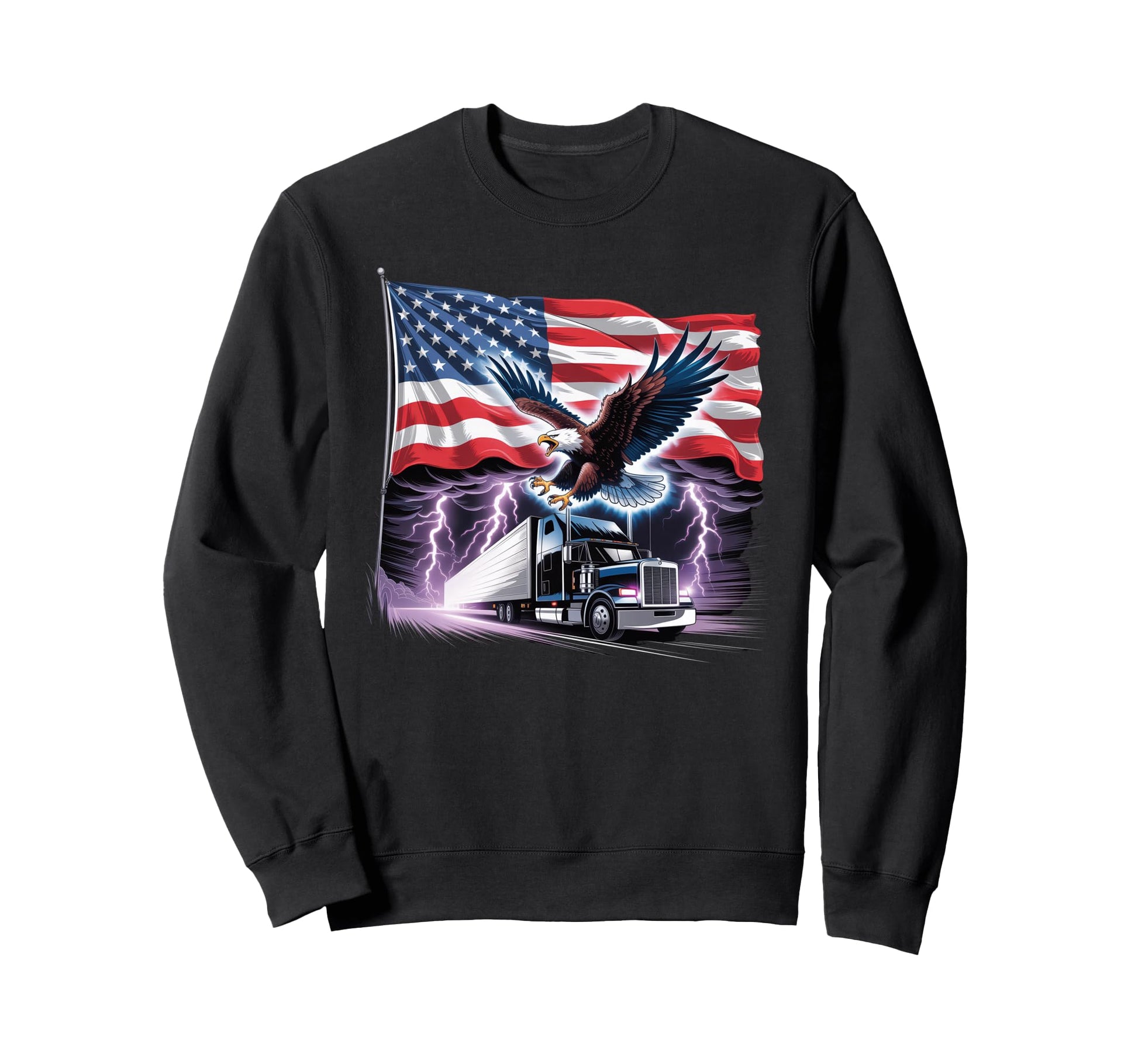 American Flag Trucker Dad Big Rig Sweatshirt - Custom Art Print for Adults - T-Shirt, Sweatshirt, Hoodie