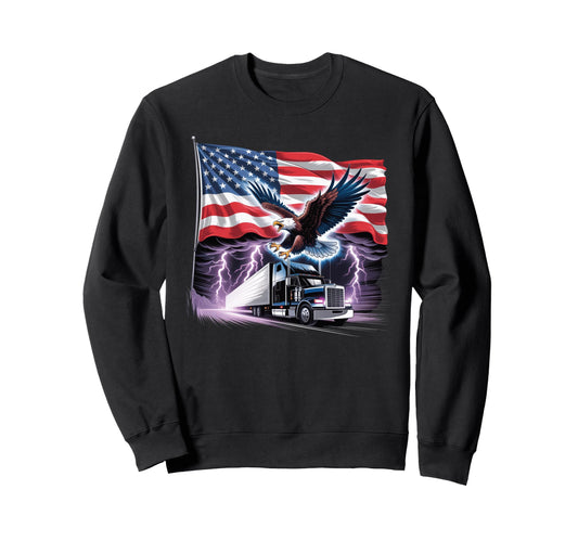 American Flag Trucker Dad Big Rig Sweatshirt - Custom Art Print for Adults - T-Shirt, Sweatshirt, Hoodie