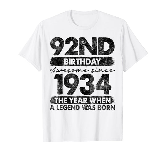 92 Year Old Gifts 1934 92Nd Birthday T-Shirt - Graphic Print Men Women - T-Shirt, Sweatshirt, Hoodie