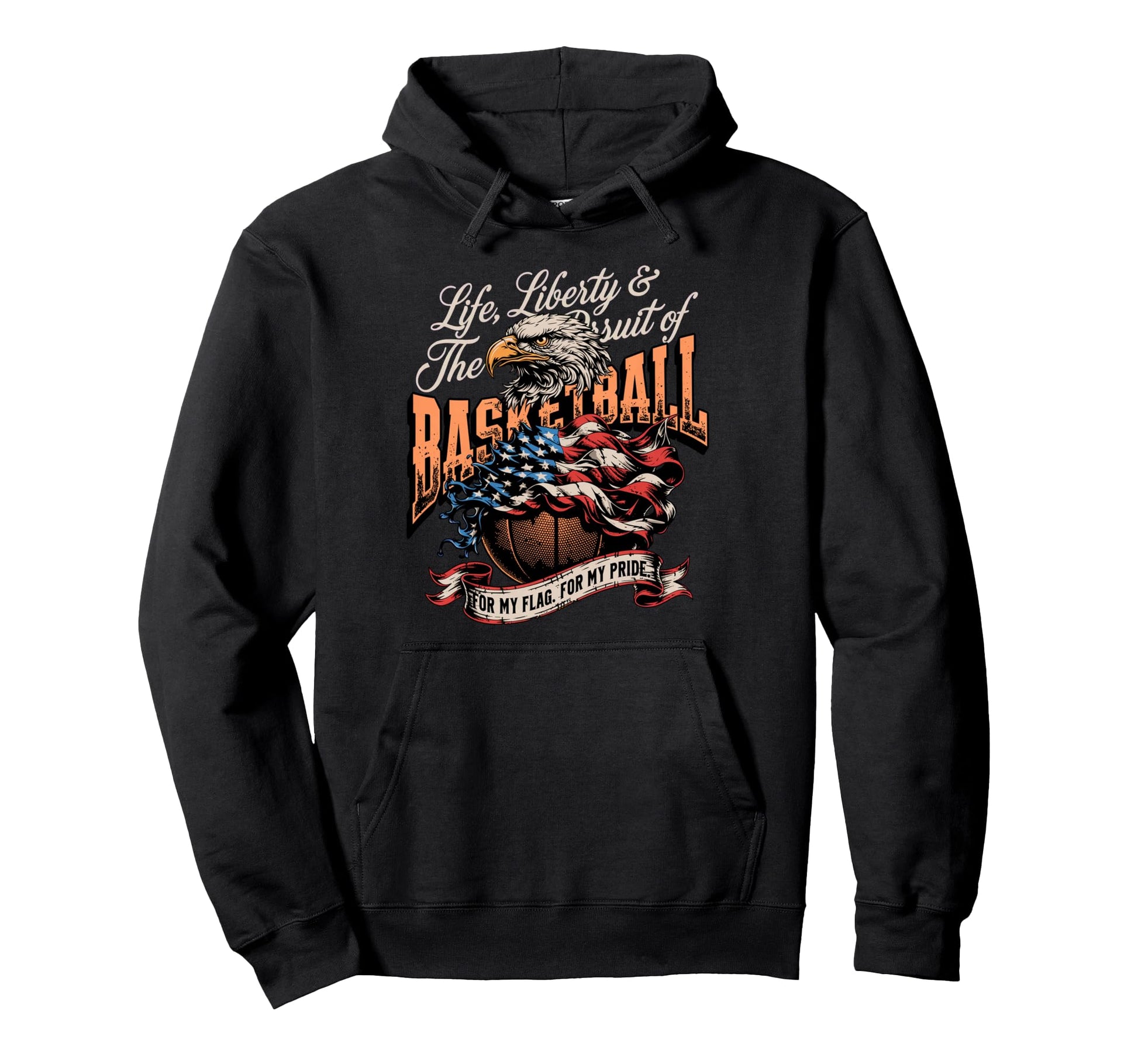 Proud Basketball American Flag Hoodie - Minimalist Print for Adults - T-Shirt, Sweatshirt, Hoodie
