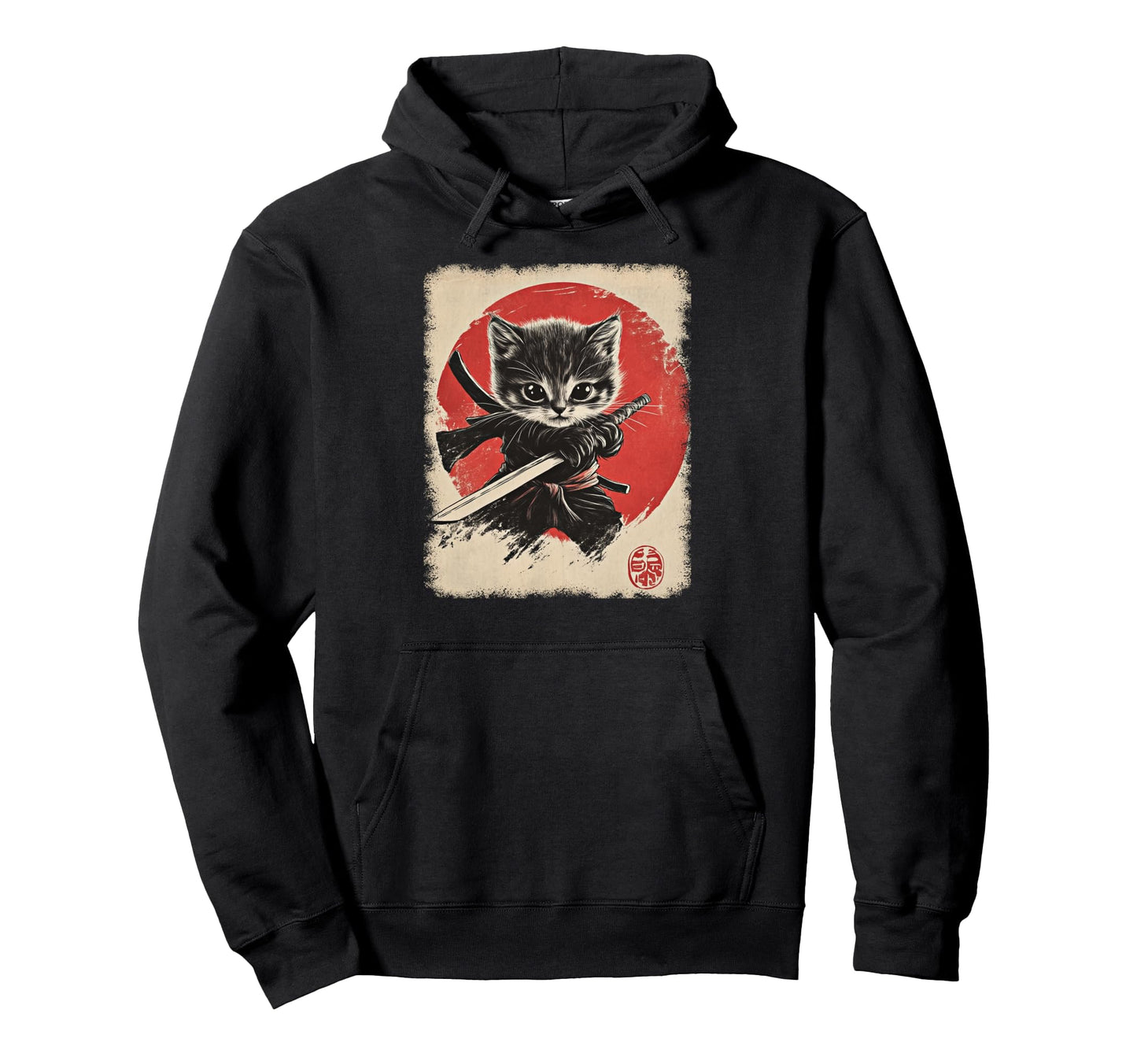 Japanese Samurai Kitten Kawaii Ninja Cat Hoodie - Custom Art Print Unisex - T-Shirt, Sweatshirt, Hoodie